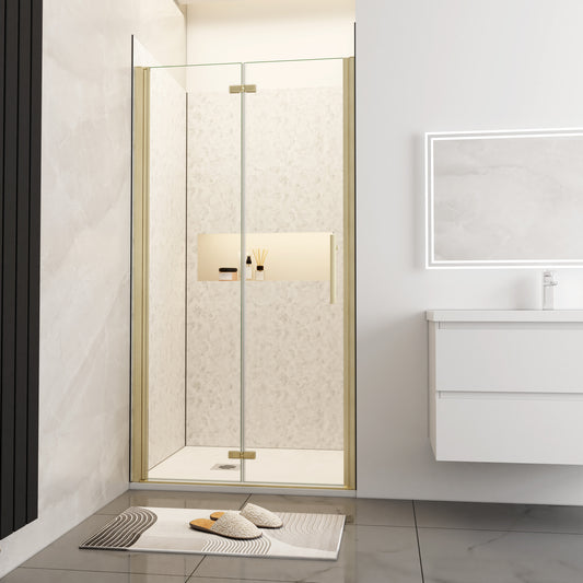 Douchedeur vouwdeur 70-80-90-95-100-110-120x195cm niche,6mm Helder Veiligheidsglas Easyclean,goud aluminium profiel