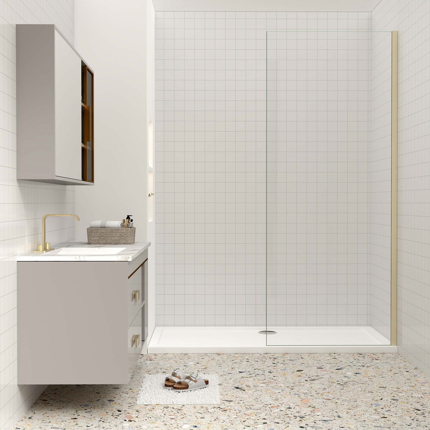 Aica luxueus inloopdouche 30/40/50/60/70/80/85/90x200 cm 8 mm NANO Easyclean veiliges gehard glas - gemakkelijk te installeren geborsteld goud