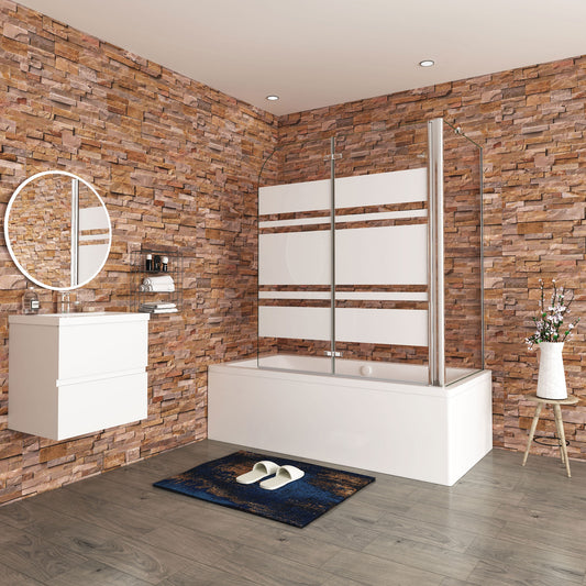 Aica modern stijl badwand 90/100/110/120x60/70/75/80x140cm 2 delig inklapbaar 6mm veiligheidsgehard glas glanzend chroom-Witte zeefdrukstrepen