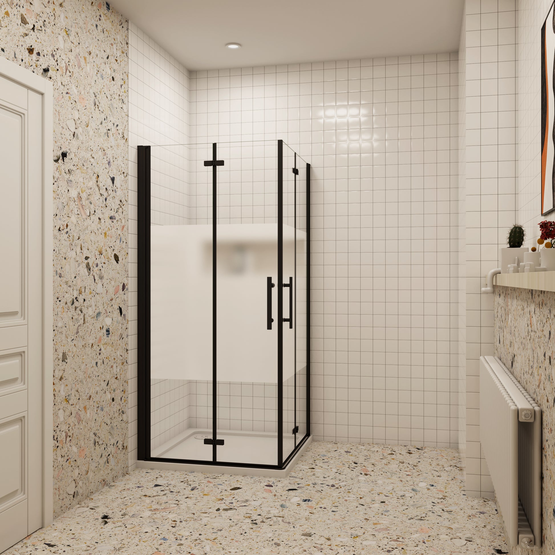 195cm douchecabine 6mm NANO veiligheidsglas draaideur met melkstrepen