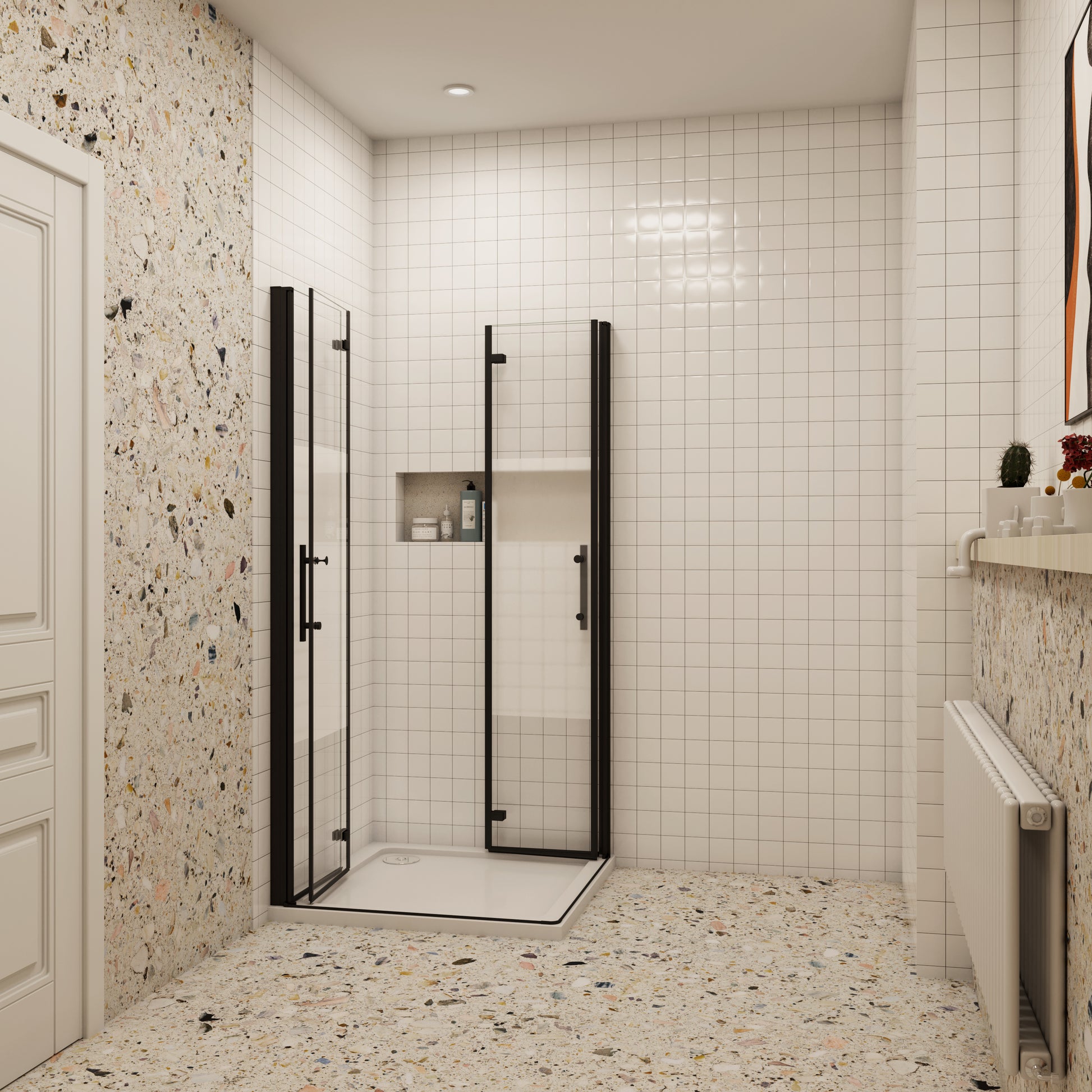 195cm douchecabine 6mm NANO veiligheidsglas draaideur met melkstrepen