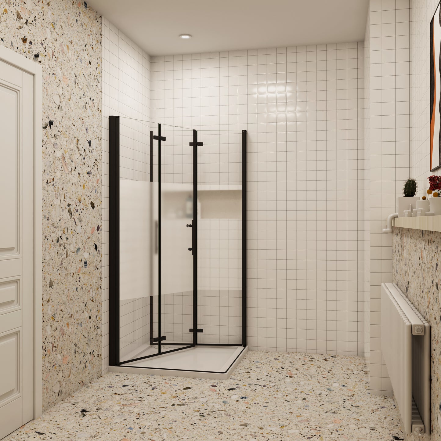 195cm douchecabine 6mm NANO veiligheidsglas draaideur met melkstrepen