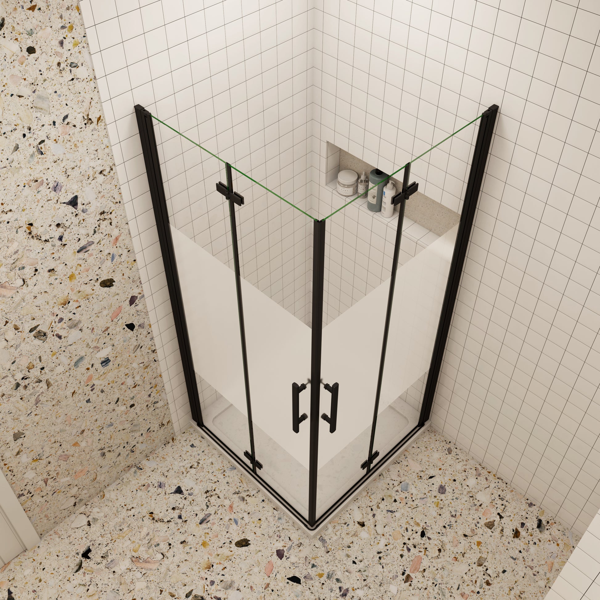 195cm douchecabine 6mm NANO veiligheidsglas draaideur met melkstrepen