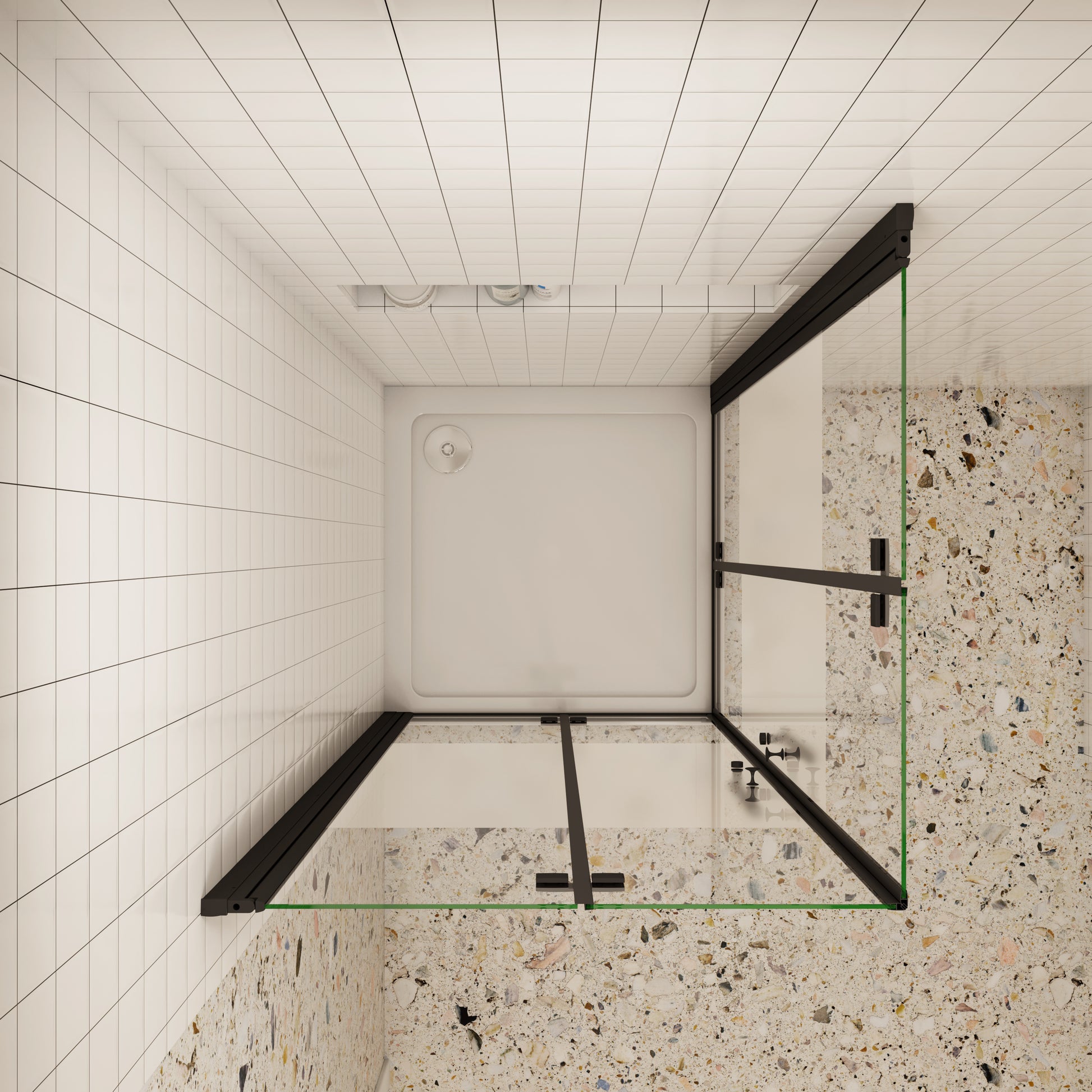 195cm douchecabine 6mm NANO veiligheidsglas draaideur met melkstrepen