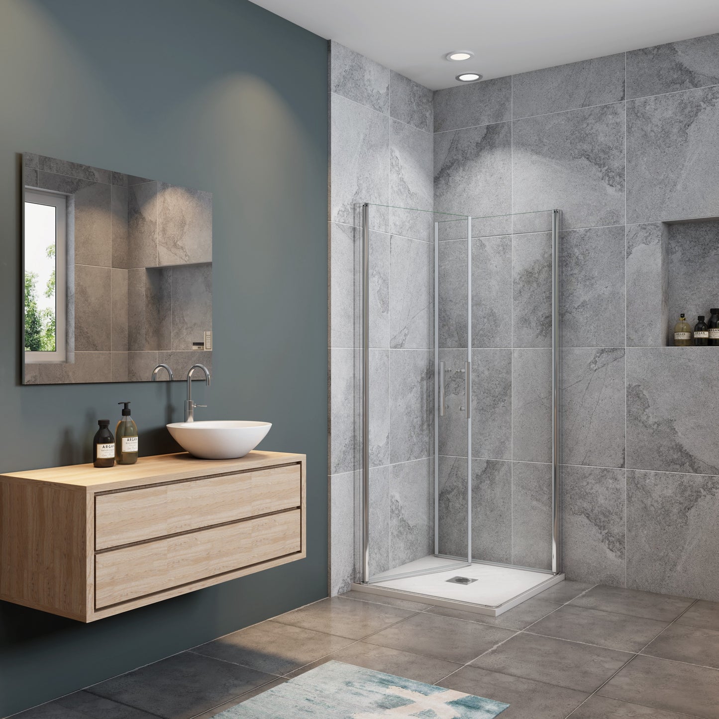 Douchecabine B:70-80-90-100xD:70-80-90-100x180cm,dubbele draaideuren,6mm NANO EasyClean veiligheidsglas,profiel van glanzend chroom