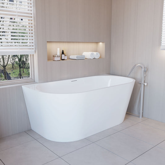 Aica Halfvrijstaand Bad 150x75x58cm/170x80x60cm-Helder Wit-Acryl-Met Afvoer-Eenvoudig te Installeren