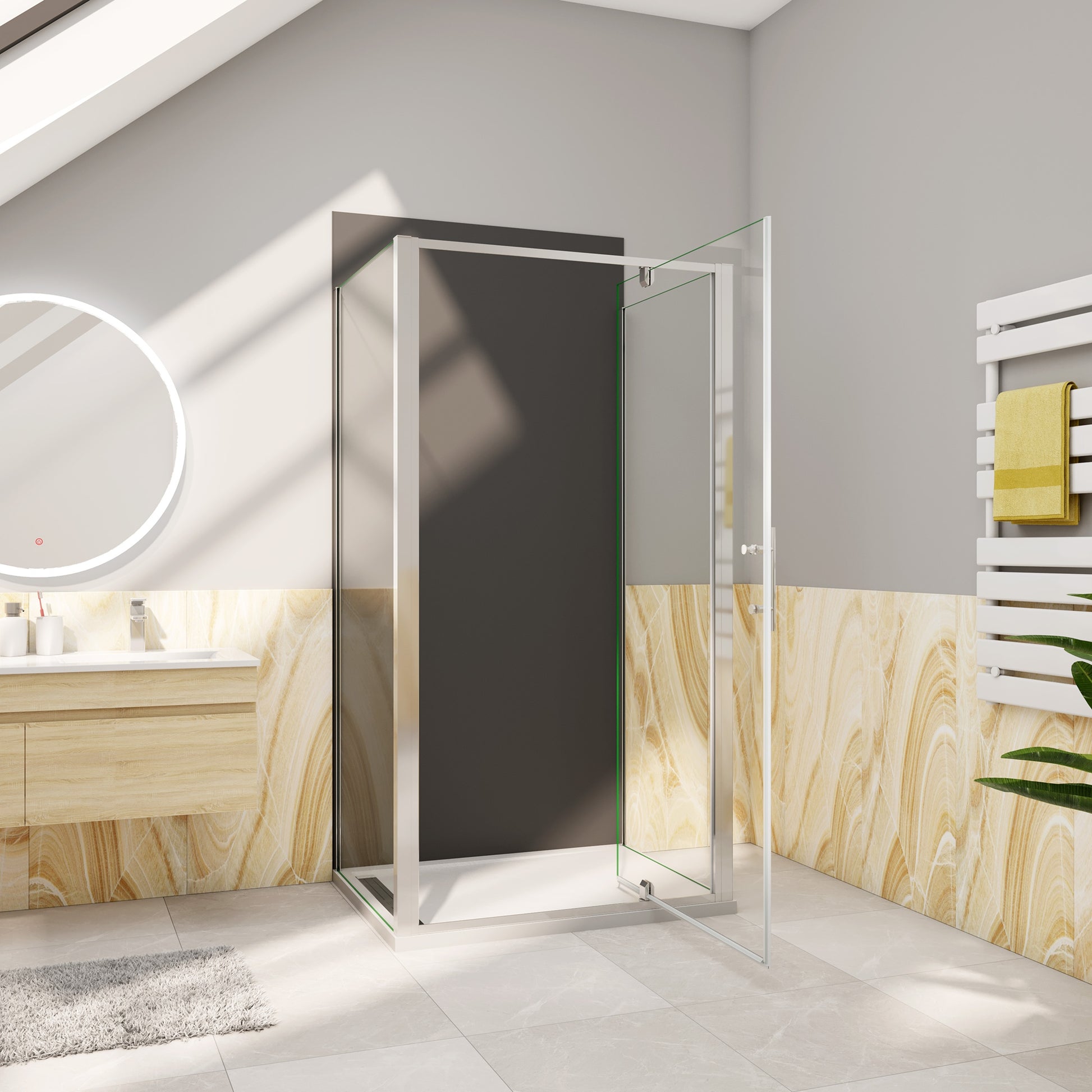 Douchecabine Draaideur+twee zijpanelen 5mm veiligheidsglas-gepolijst chroom frame
