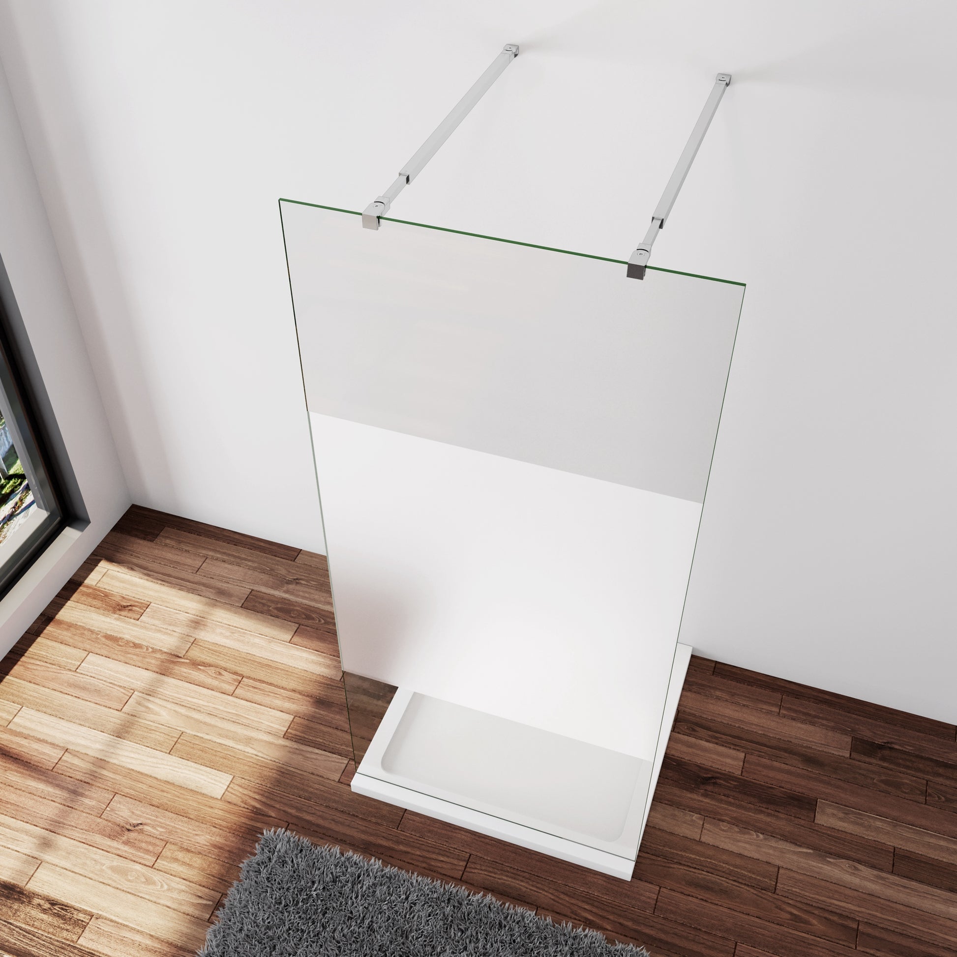 Inloopdouche 107,7x200cm,10mm NANO EasyClean veiligheidsglas matglas, 73-120cm Stabilisatiestangen x 2