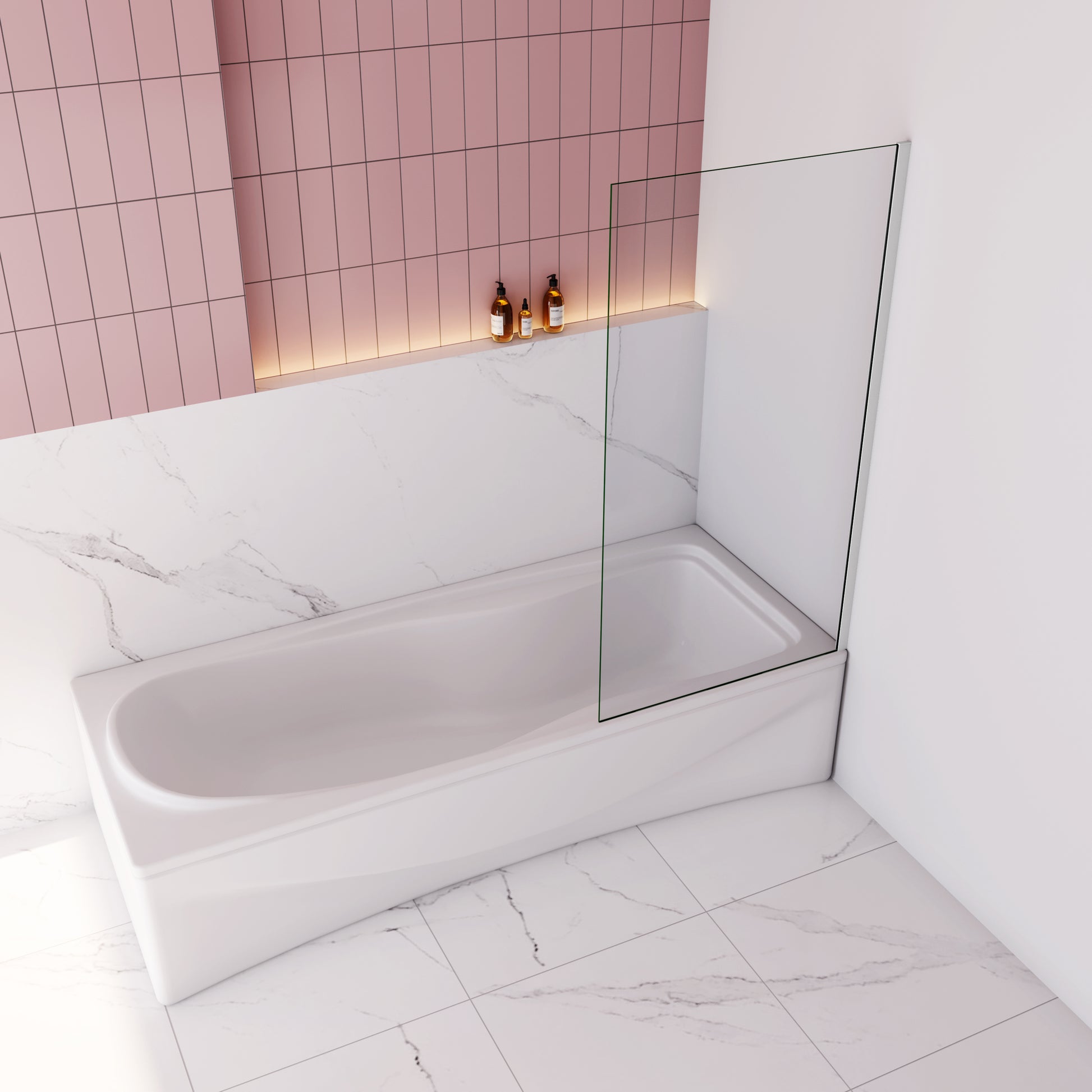 Aica Luxe Vaste Badwand 70/75/80x140cm 6mm Easy Clean Transparant Gehard Glas-Grijs frame-Eenvoudige Montage