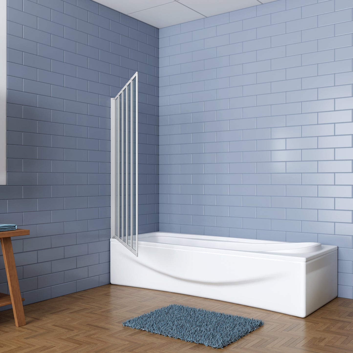 Aica Badwand 120x140cm 5-Delige Inklapbaar 4mm gehard glas-Grijs frame