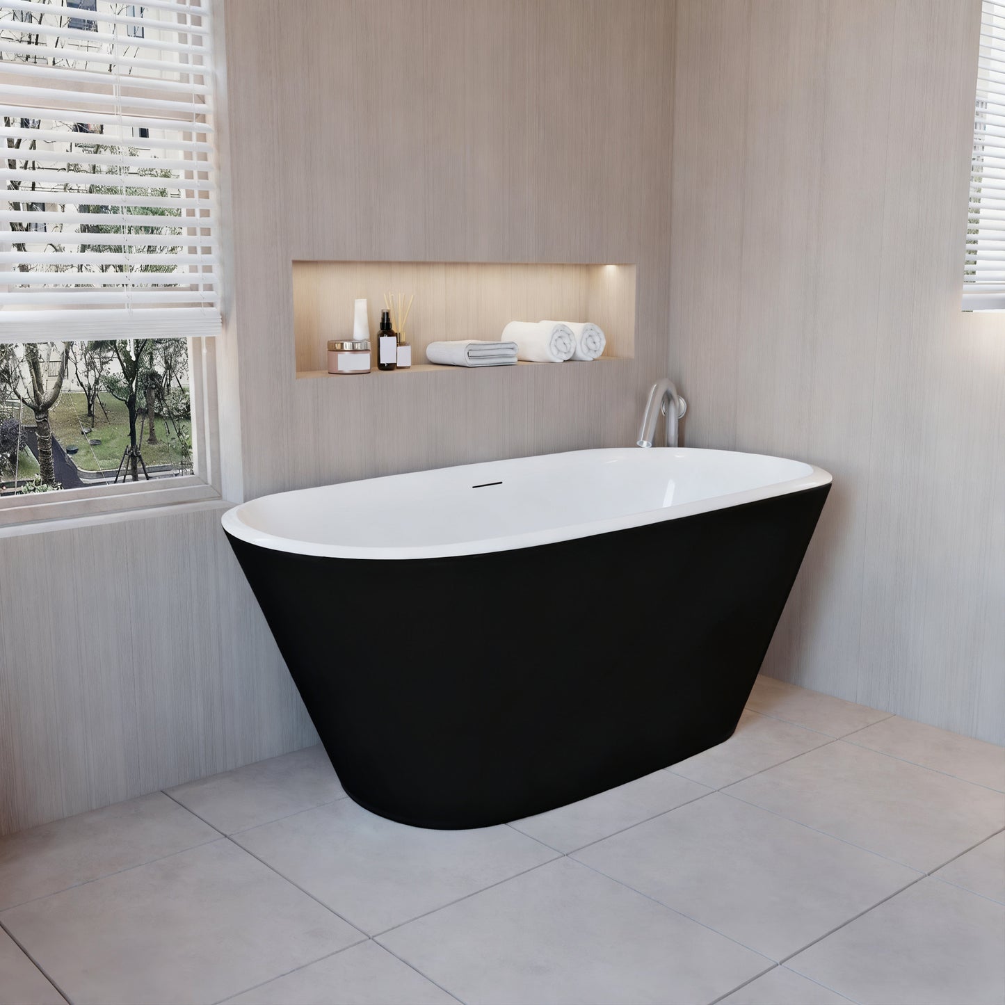 Aica Halfvrijstaand Bad 150x72x60cm/170x78x60cm-Mat zwart-Acryl-Met Afvoer-Eenvoudig te Installeren