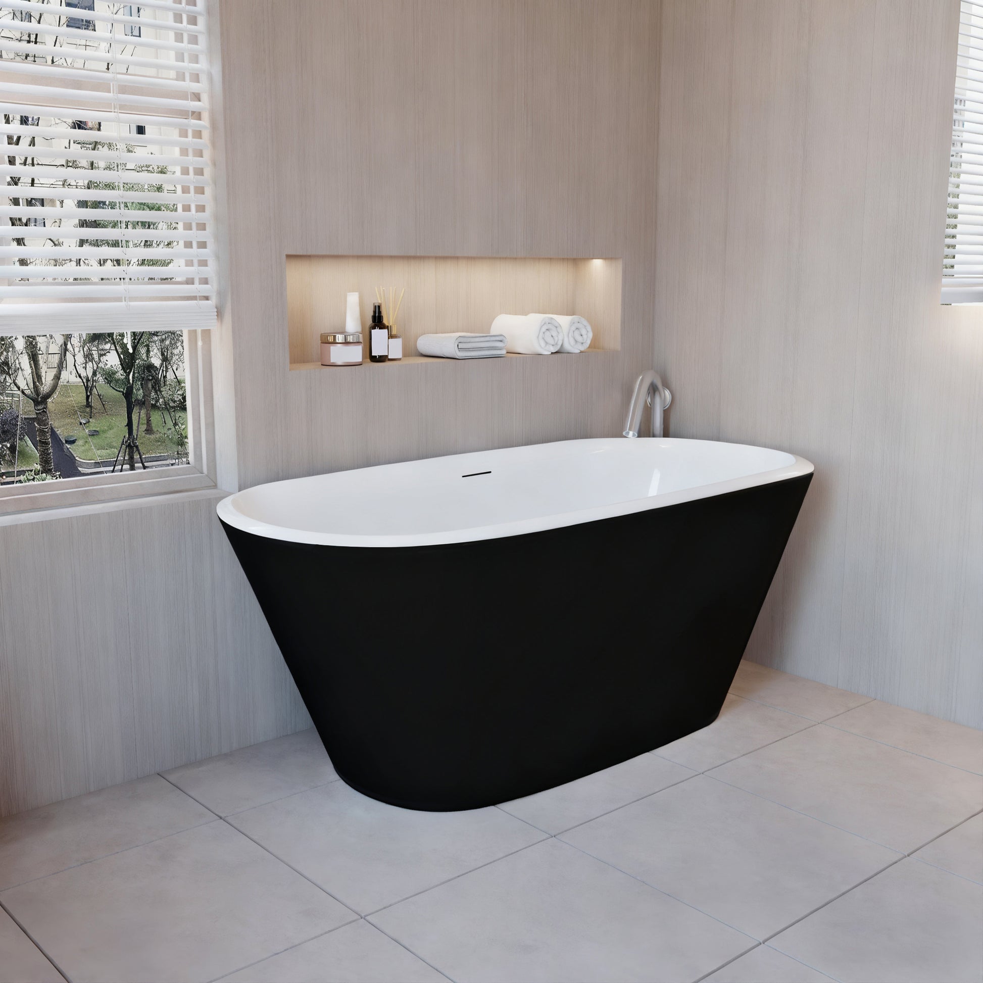 Aica Halfvrijstaand Bad 150x72x60cm/170x78x60cm-Mat zwart-Acryl-Met Afvoer-Eenvoudig te Installeren