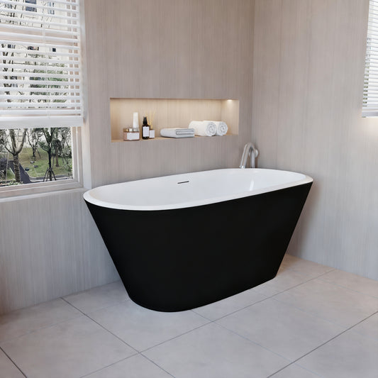 Aica Halfvrijstaand Bad 150x72x60cm/170x78x60cm-Mat zwart-Acryl-Met Afvoer-Eenvoudig te Installeren