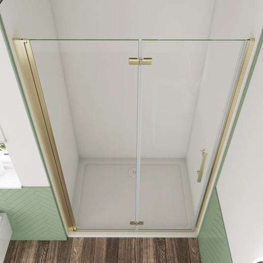 Aica Premium douchedeur vouwdeur 70-80-90-95-100-110-120x195cm geborsteld goud 6mm veiligheidsglas nano antikalk