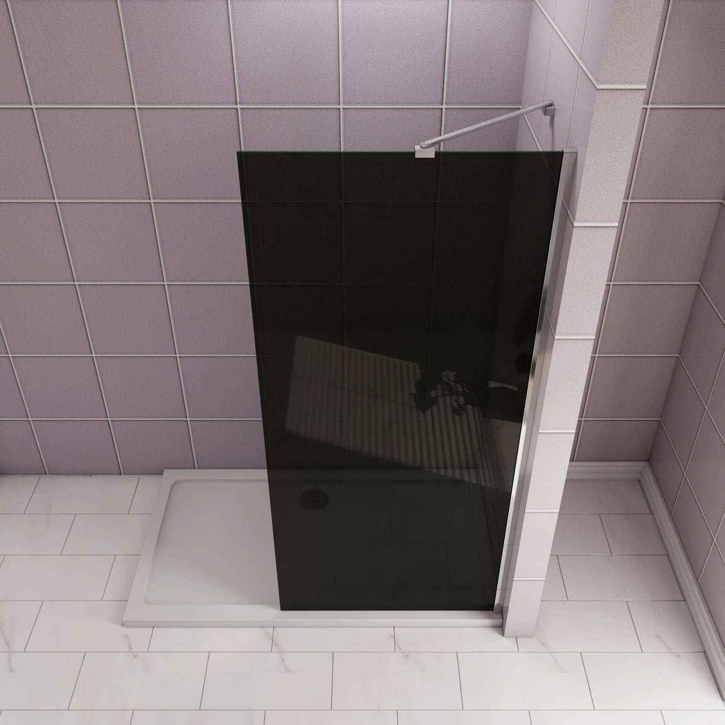 Aica Industriële douchewand 80/90x200 cm 8 mm NANO gehard glas met zwarte veiligheidsfolie 45/50cm draaibaar stabilisatiestang glanzend chroom dubbele veiligheidswaarborg