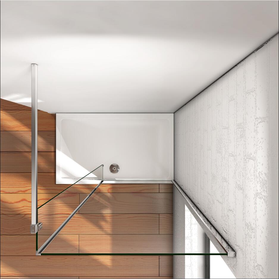 100x200cm inloopdouche + 25x200cm vast hoekprofiel + F-vorm: 90cm Stabilisatiestang 8mm NANO EasyClean veiligheidsglas douchescherm