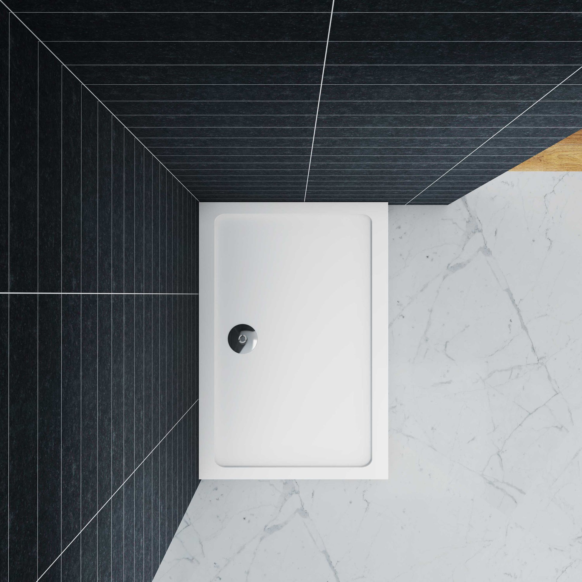 Aica80/90/100/110/120/140x70/76/80/90x3cm witte douchebak rechthoekige gemaakt van een mengsel van natuursteen en hars antislip antibacterieel met douchegoot rooster en afvoer verkrijgbaar in verschillende maten incl. verstelbare poten tot 10 cm