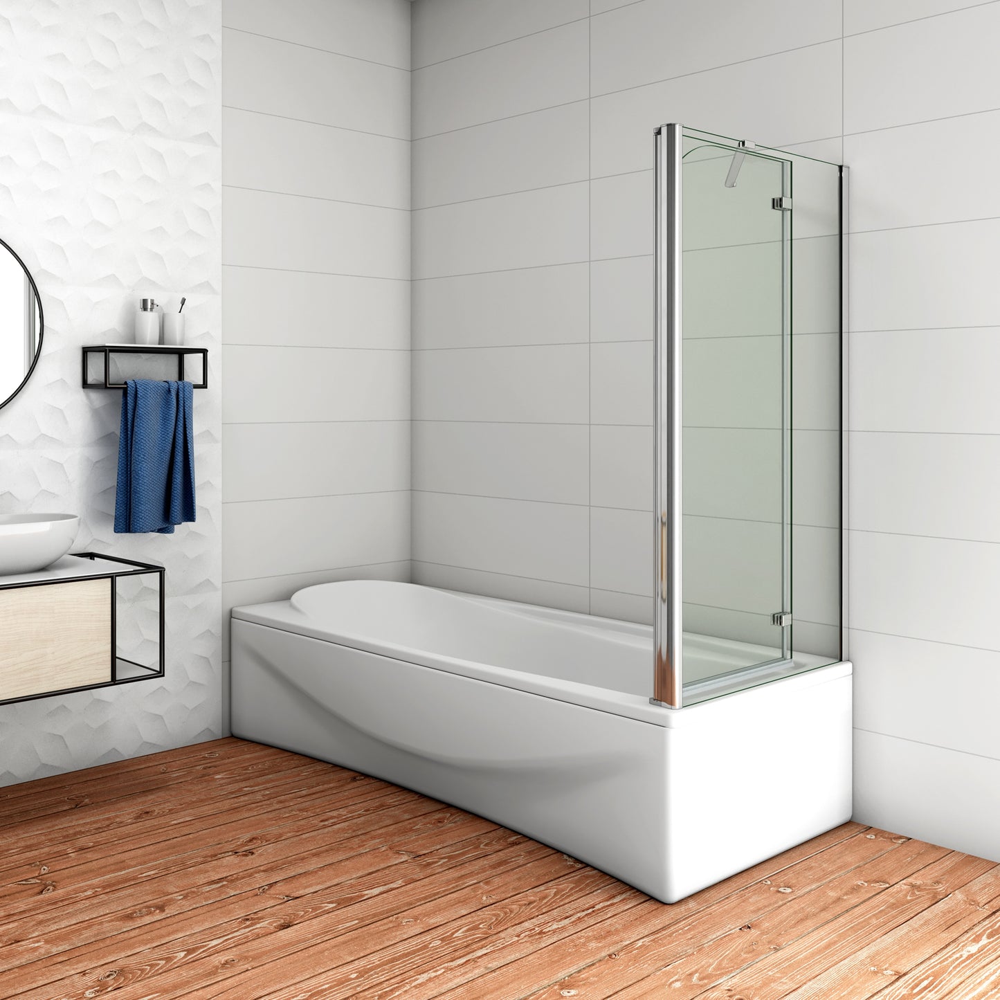 Aica Luxe Badwand 90/100/110/120x60/70/75/80x140cm-2-Delig Inklapbaar 6mm Transparant Easy Clean Gehard Glas-Chroom Frame-Eenvoudige Montage