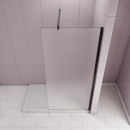 Inloopdouche 70-140x200cm,10mm NANO EasyClean veiligheidsglas met matte folie, F-vorm 140cm Stabilisatiestang,zwart