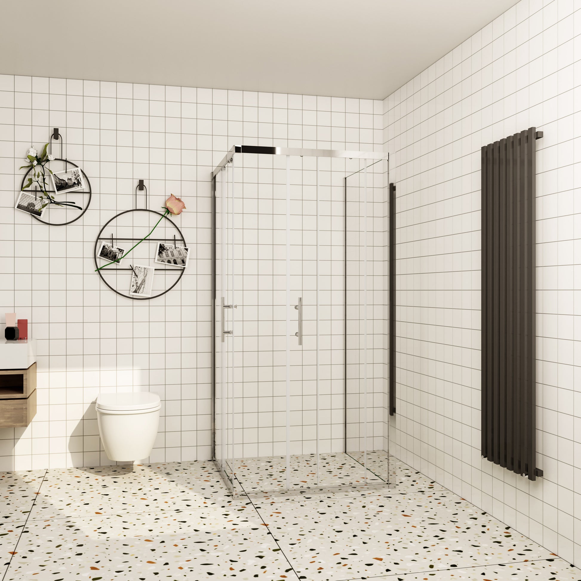 Aica ontwerp Driezijdige douchecabine 70-80-90x70-80-90x70-80-90x185cm Twee schuifdeuren 6mm+één zijpaneel 5mm gehard glas glanzend chroom