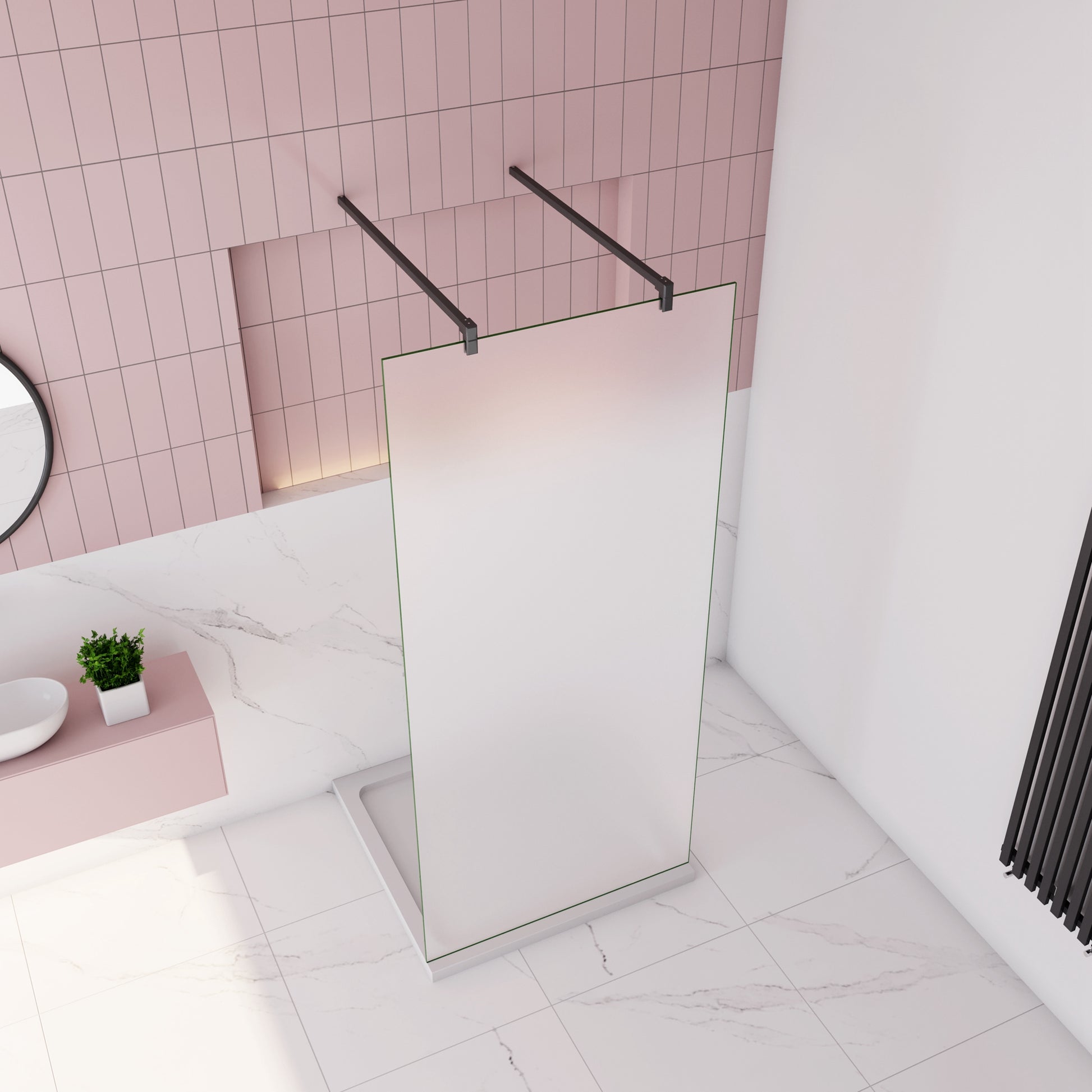 Inloopdouche 117,7x200cm,10mm NANO EasyClean veiligheidsglas matglas,90 cm Stabilisatiestangen x2, zwart
