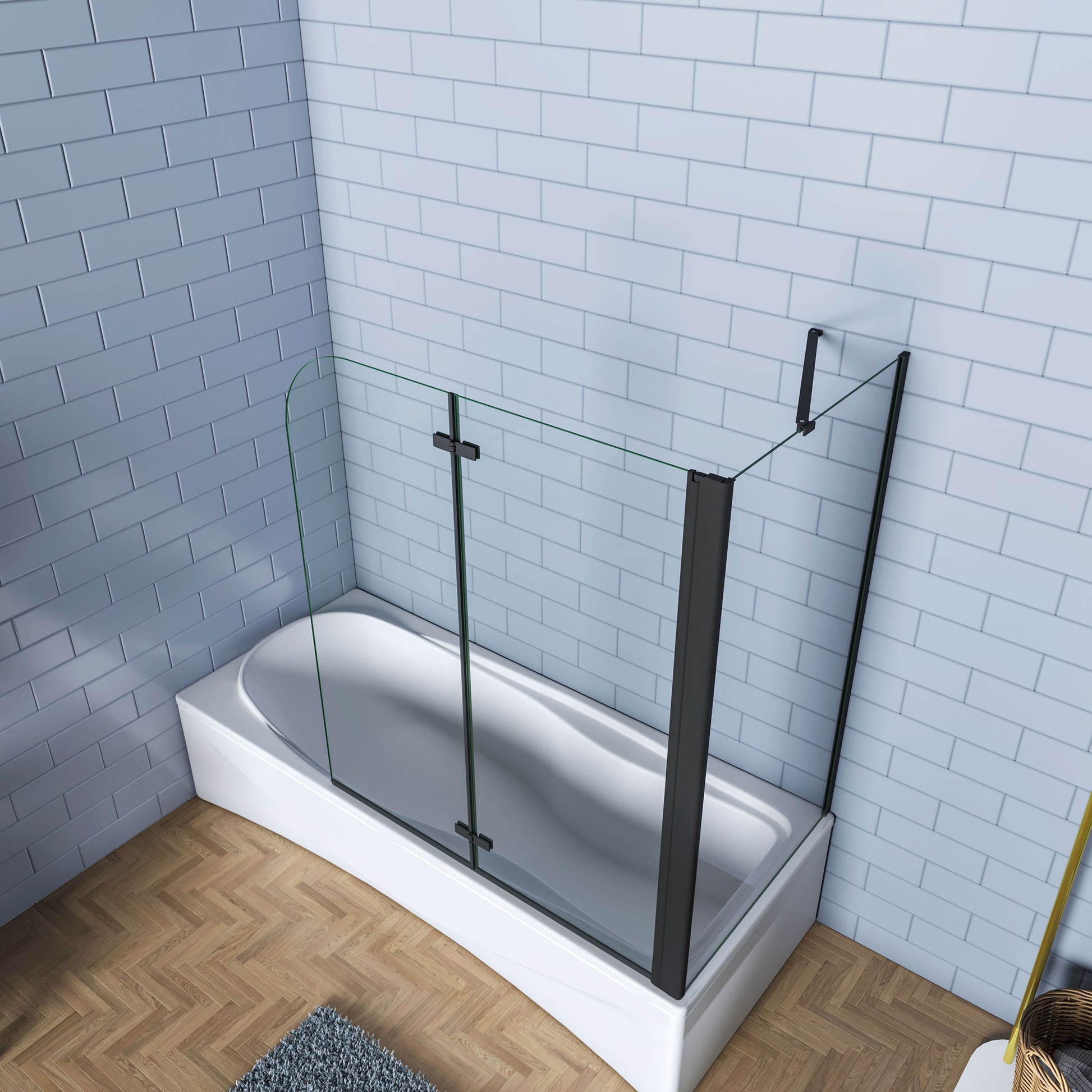 Aica luxe badscherm zwart mat 2 delig inklapbaar 90/100/110/120x65x140cm badwand 6mm easyclean glas