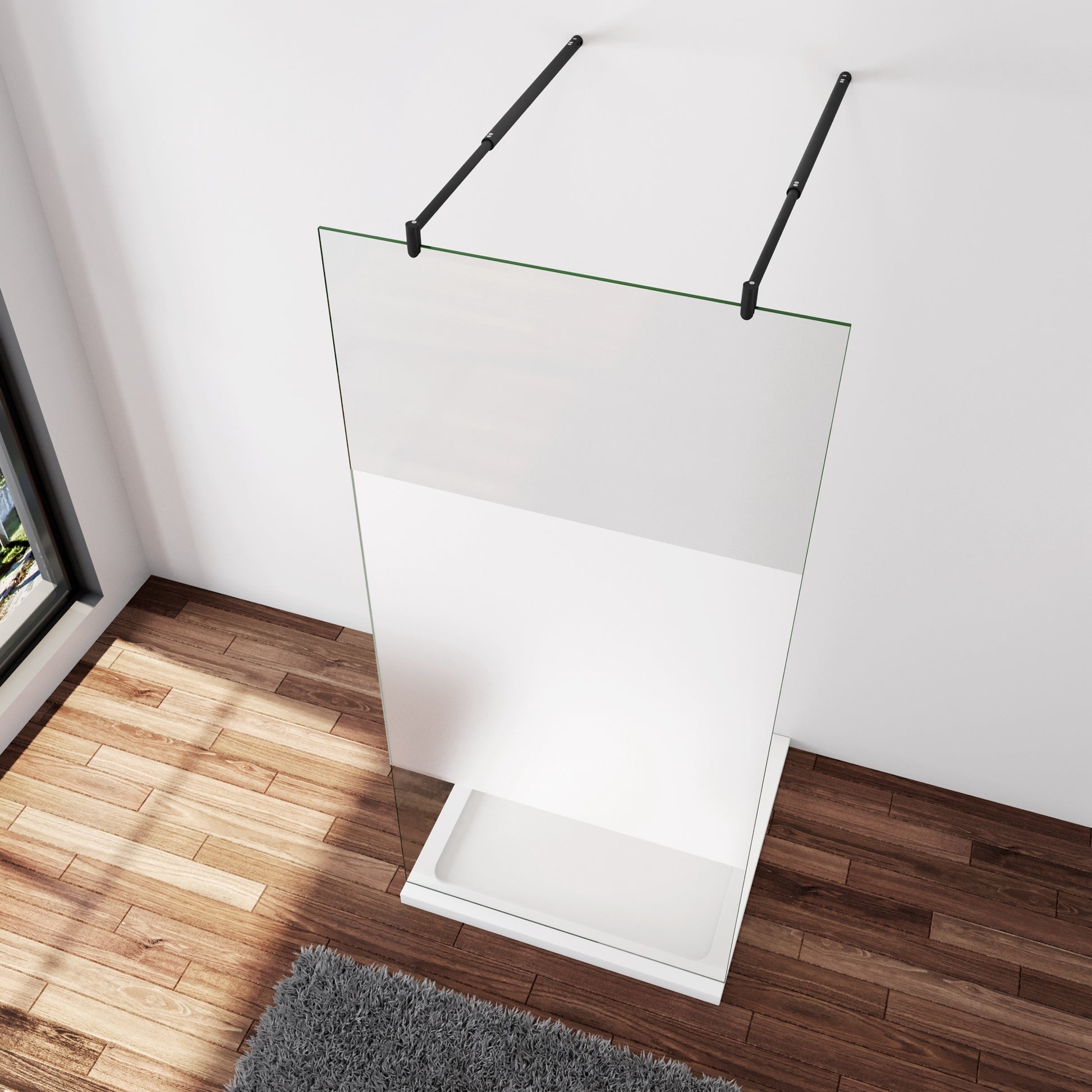 Inloopdouche 107,7x200cm,10mm NANO EasyClean veiligheidsglas matglas,70-120cm,Stabilisatiestangen x2, zwart