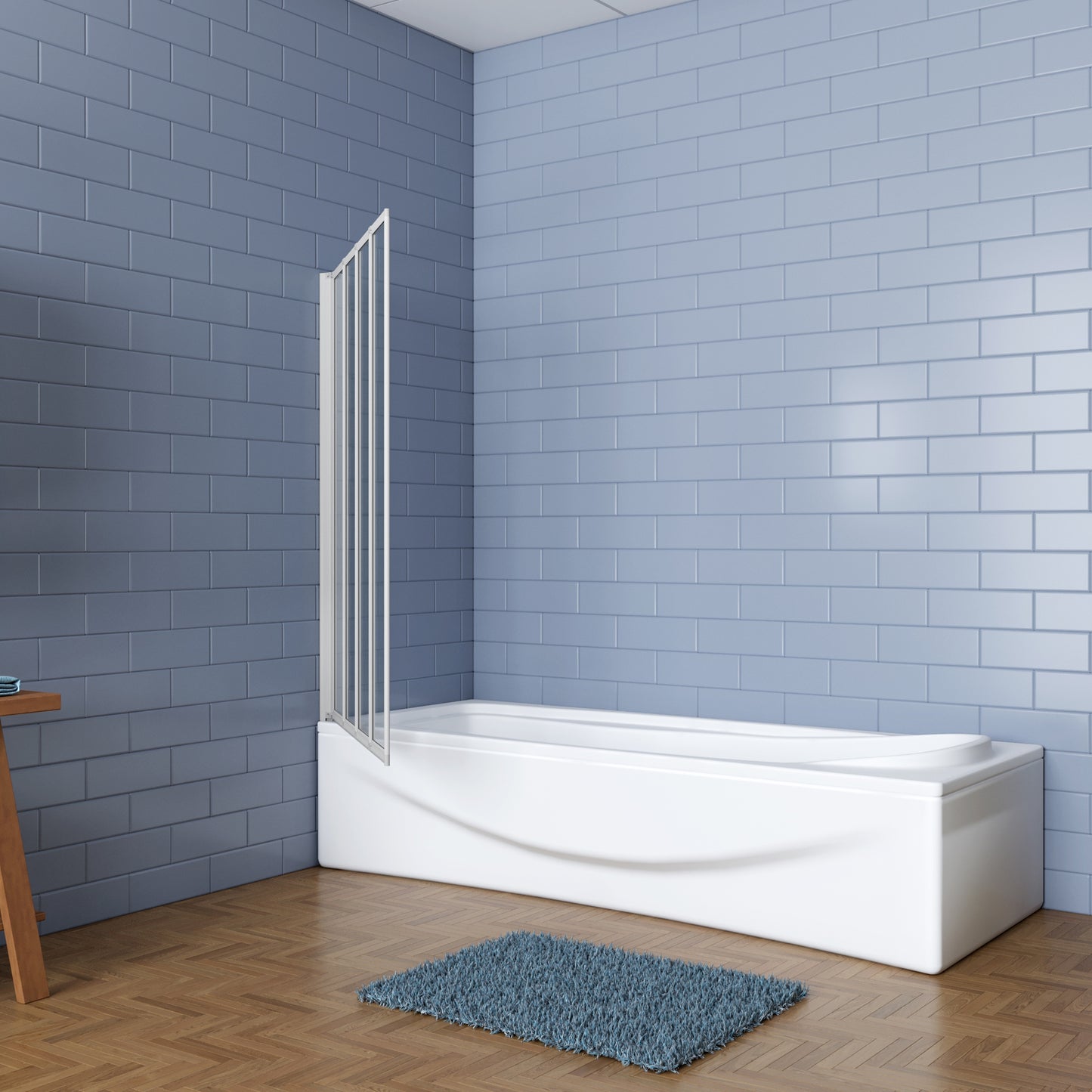 Aica Badwand 100x140cm 4-Delige Inklapbaar 4mm gehard glas-Grijs frame