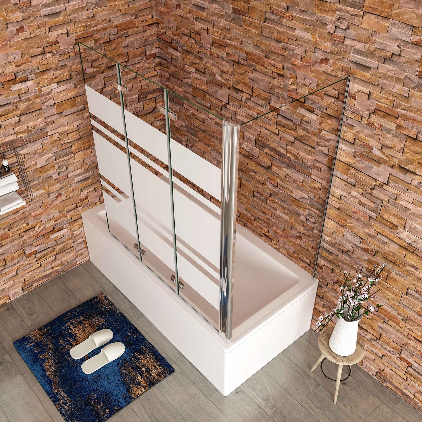 Aica Scandinavische Badwand 130/140x60/70/75/80x140cm,3-Delig Inklapbaar,6mm Wit Gesatineerd Easy Clean Gehard Glas,Chroom Frame,Eenvoudige Montage