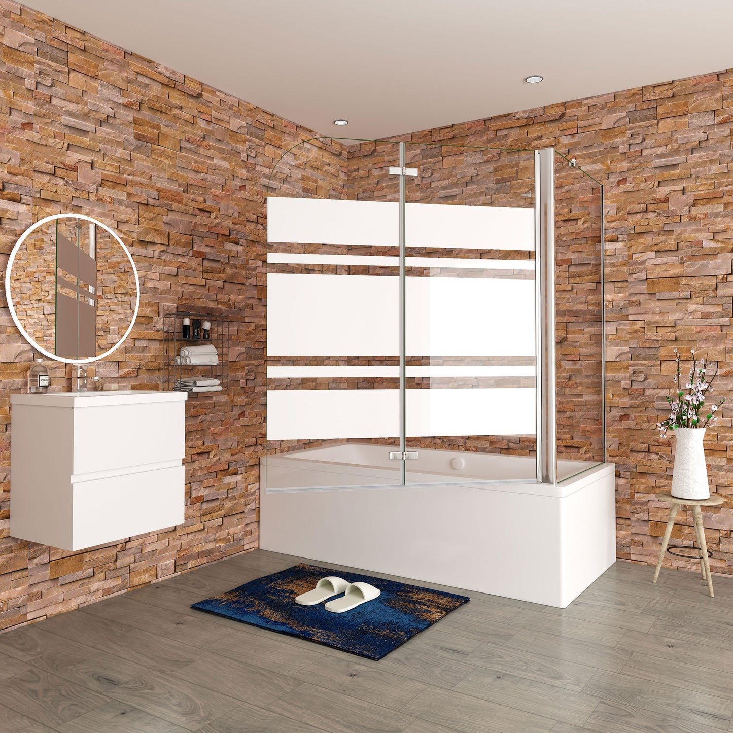 Aica modern stijl badwand 90/100/110/120x60/70/75/80x140cm 2 delig inklapbaar 6mm veiligheidsgehard glas glanzend chroom-Witte zeefdrukstrepen