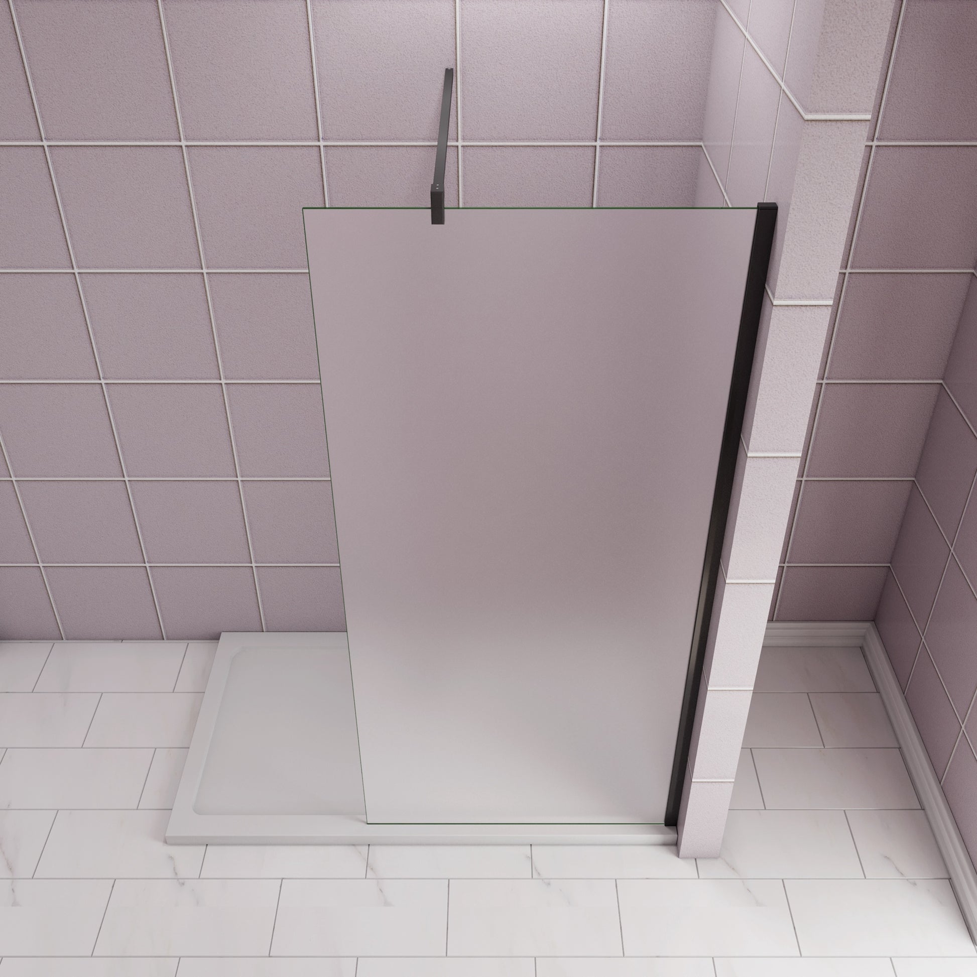 Inloopdouche 70-140x200cm,10mm NANO EasyClean veiligheidsglas met matte folie,F-vorm 90cm Stabilisatiestang,zwart