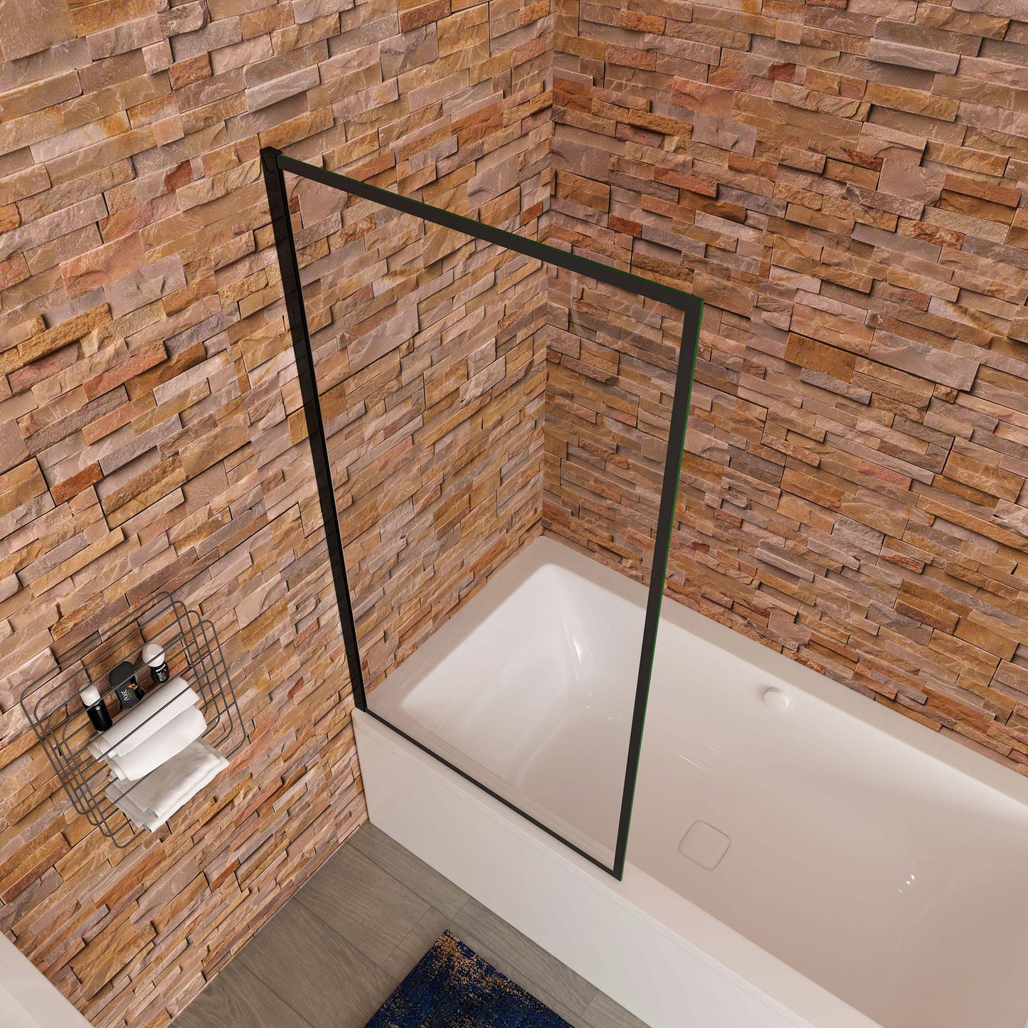Aica industriële stijl badscherm 70/75/80x140cm 6mm easyclean glas badwand met zwarte zeefdrukrand