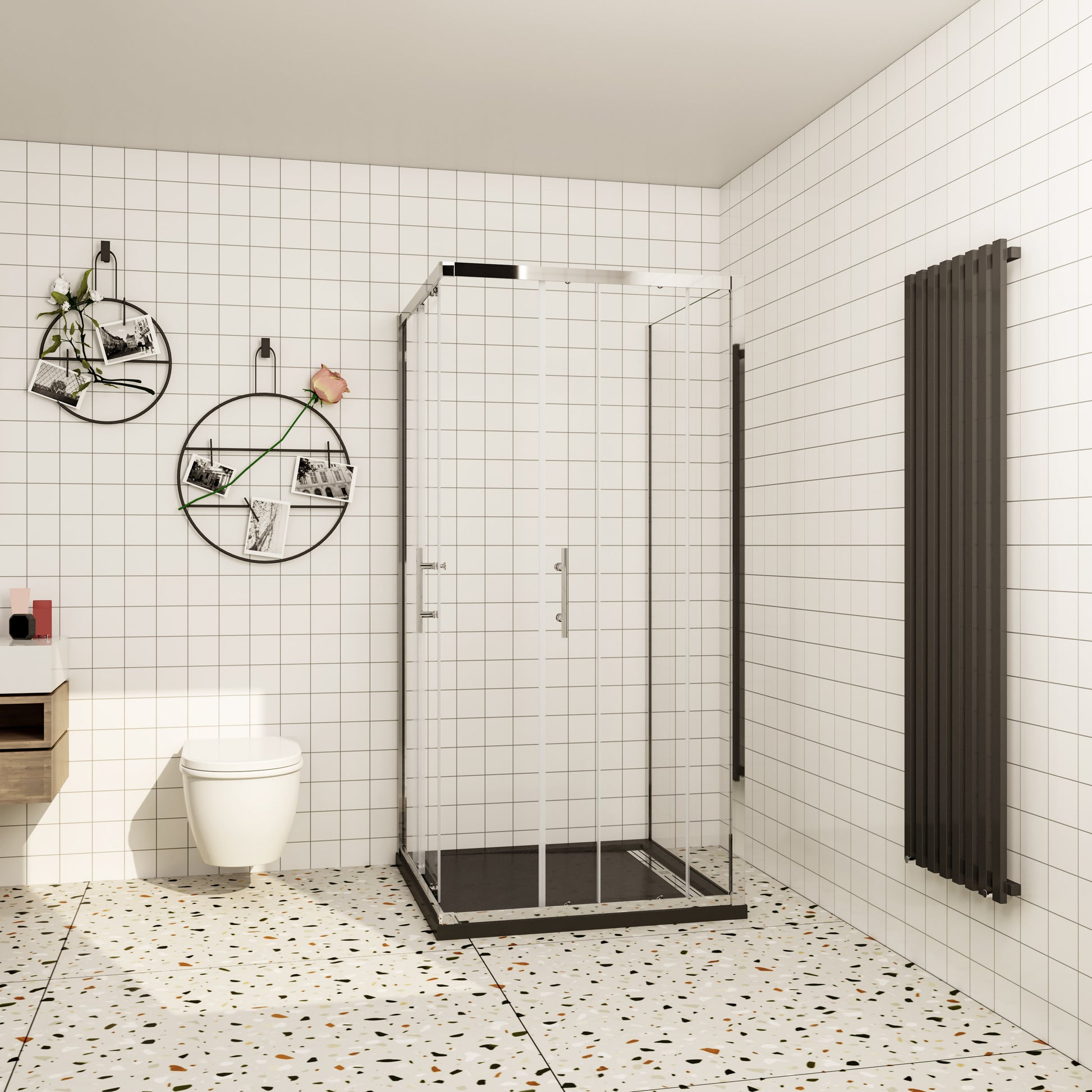 Aica ontwerp Driezijdige douchecabine 70-80-90x70-80-90x70-80-90x185cm Twee schuifdeuren 6mm+één zijpaneel 5mm gehard glas glanzend chroom