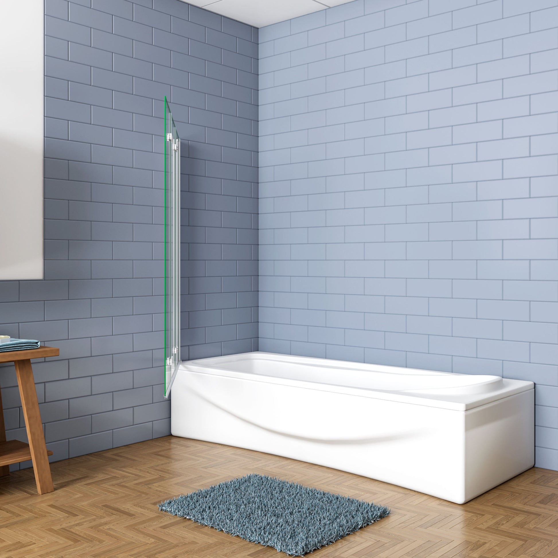 Aica Luxe Badwand 130x140cm,3-Delig Inklapbaar,6mm Transparant Easy Clean Gehard Glas,Grijs Frame,Eenvoudige Montage