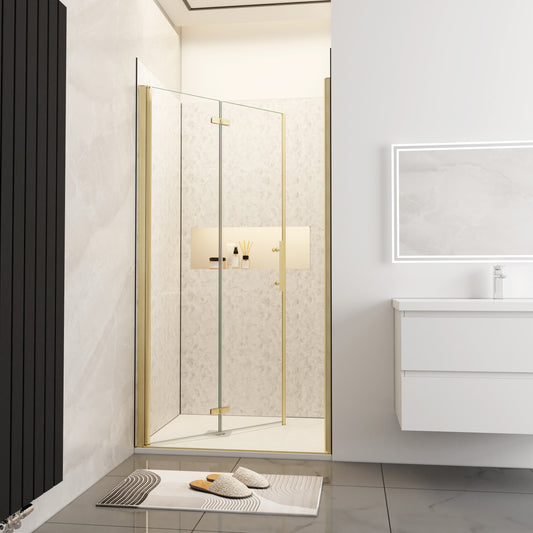 Douchedeur vouwdeur 70-80-90-95-100-110-120x195cm niche,6mm Helder Veiligheidsglas Easyclean,goud aluminium profiel