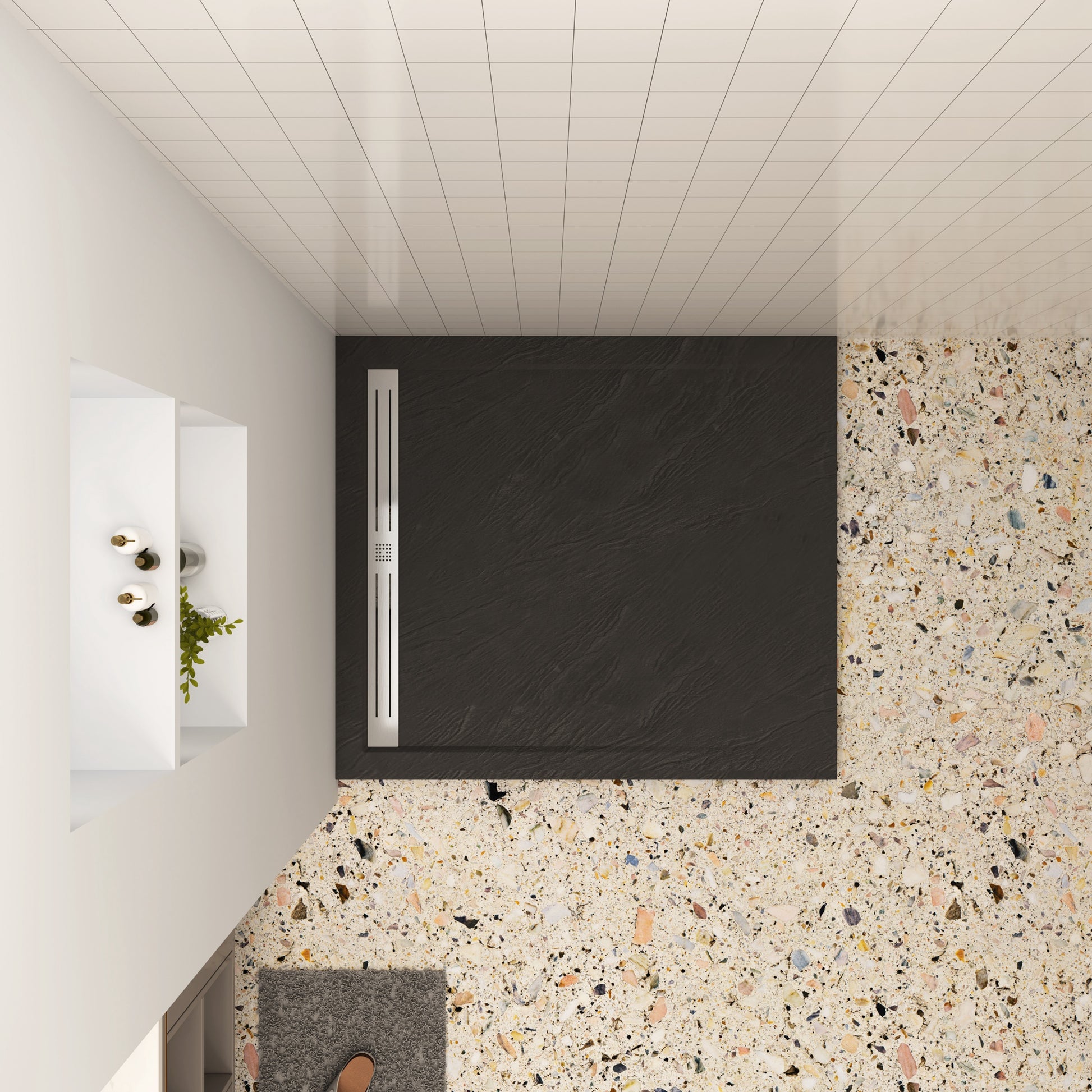Aica ontwerp Driezijdige douchecabine 80-90x80-90x80-90x185cm Twee schuifdeuren+één zijpaneel 6mm gehard glas glanzend chroom met zwart complete douchebak