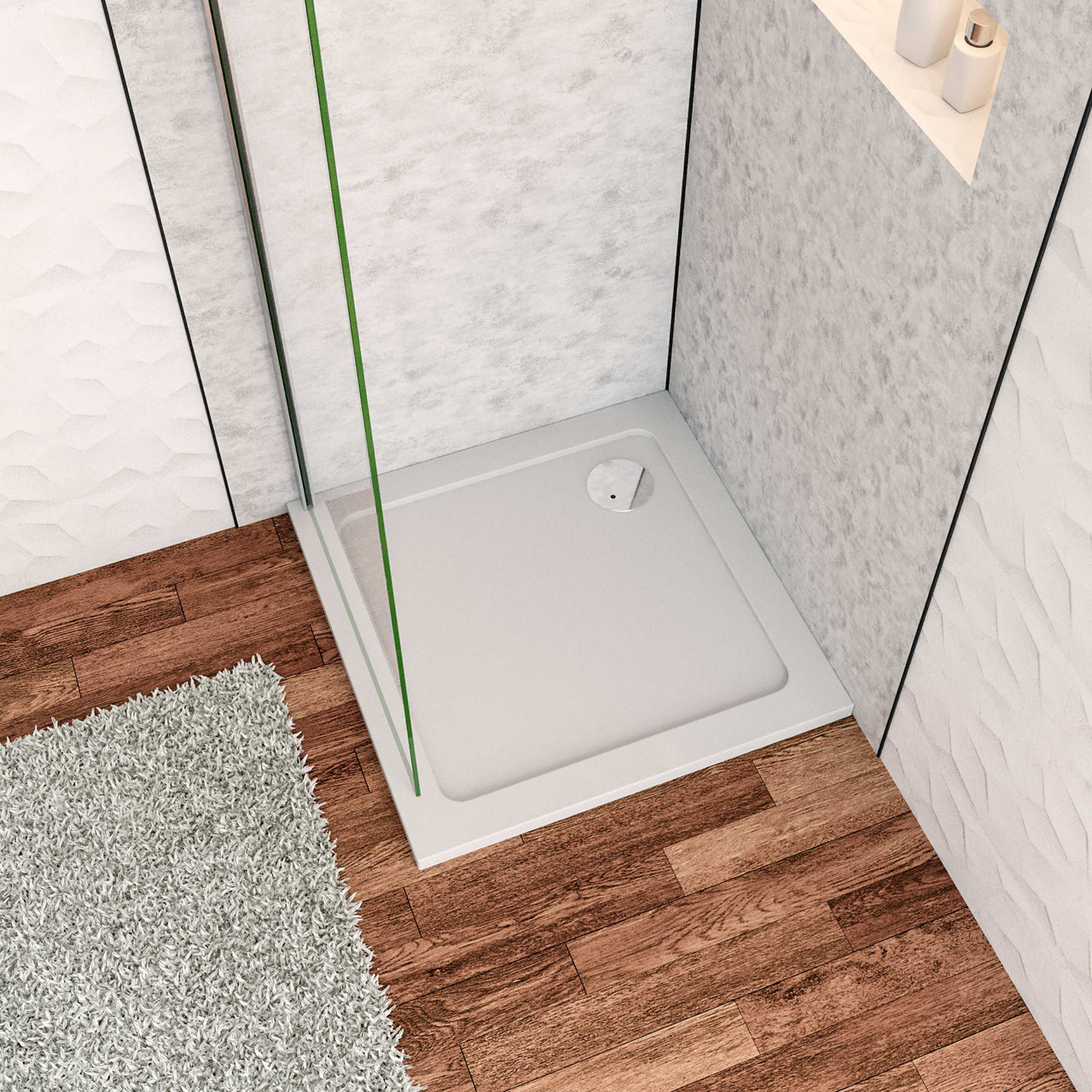 Aica ontwerp Driezijdige douchecabine 80-90x80-90x80-90x185cm Twee schuifdeuren+één zijpaneel 6mm gehard glas glanzend chroom met wit complete douchebak(Extra plat)
