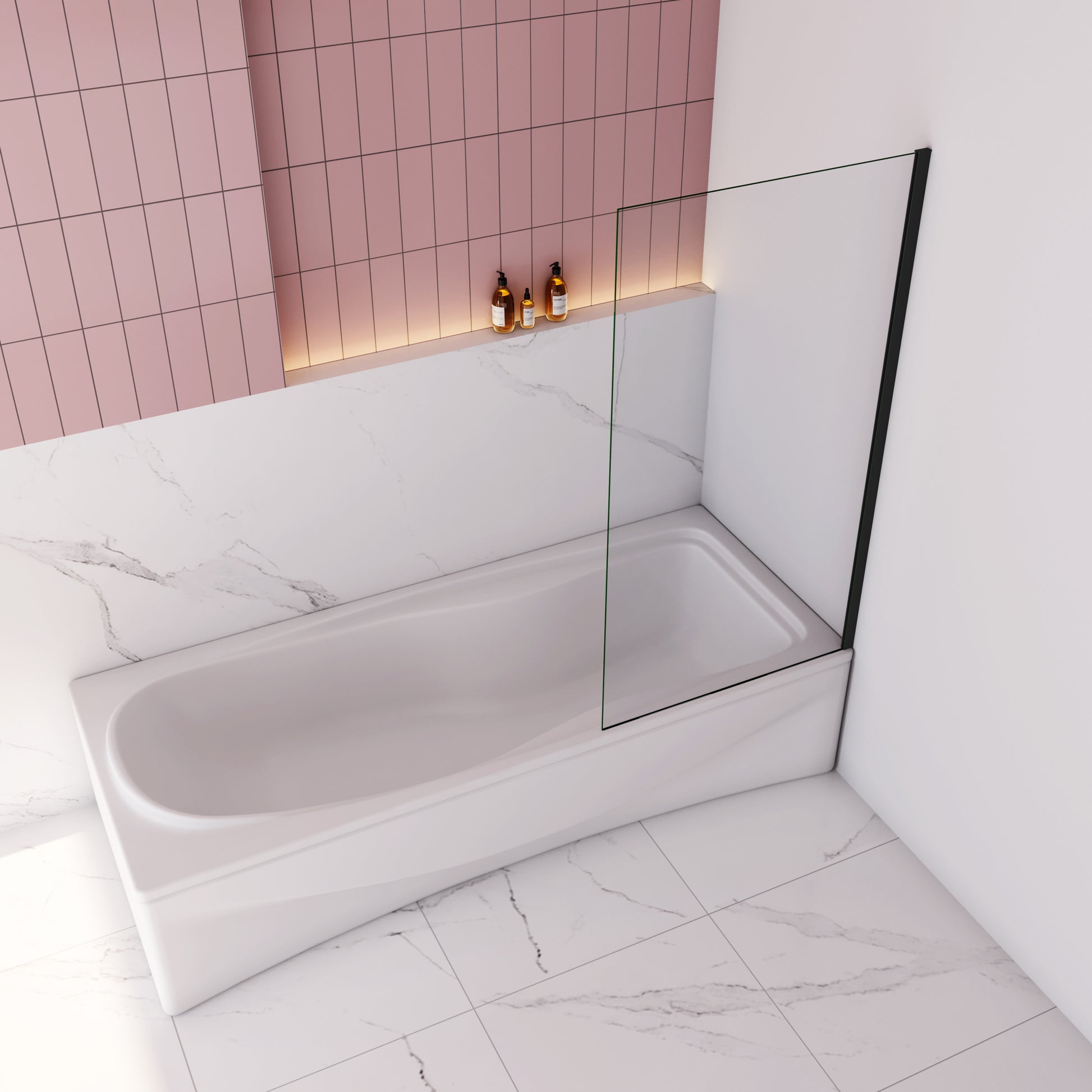 Aica Luxe Vaste Badwand 70/75/80x140cm 6mm Easy Clean Transparant Gehard Glas-Mat zwart-Eenvoudige Montage