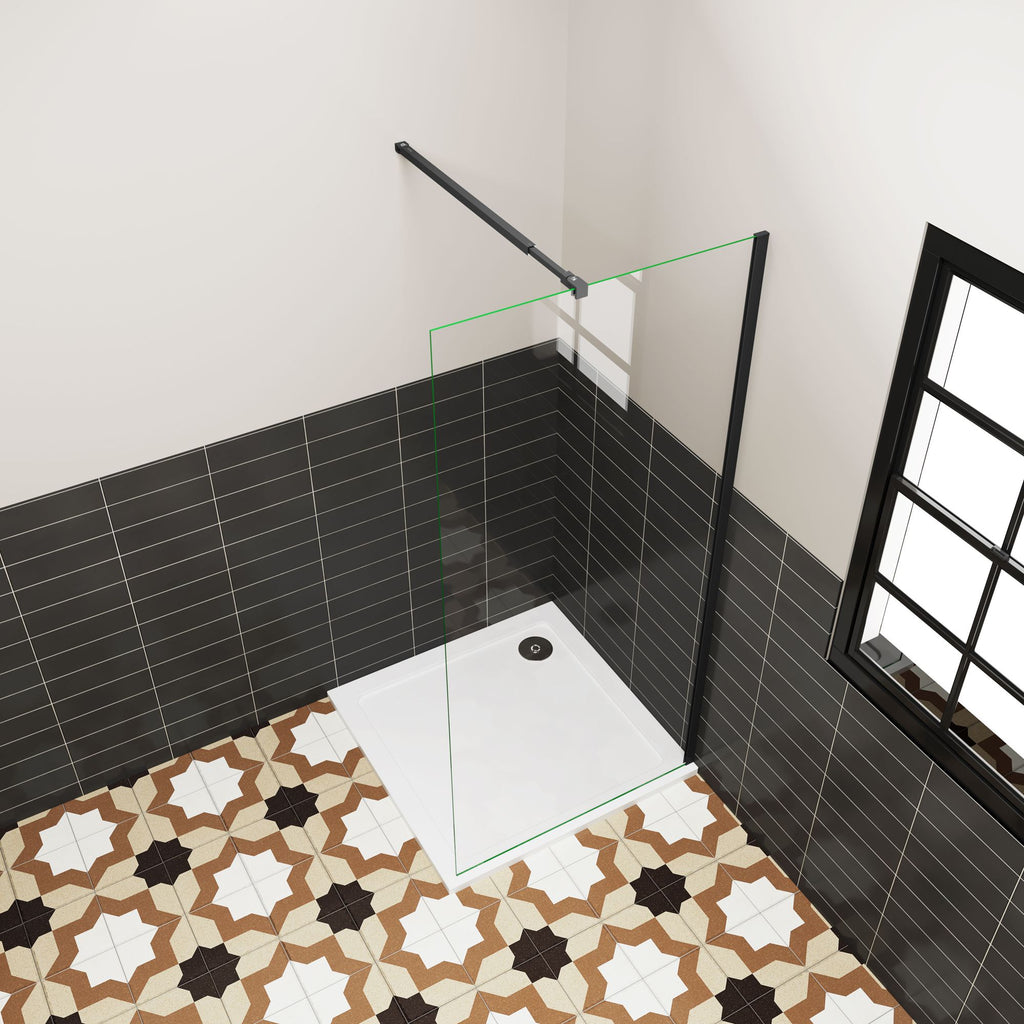 Inloopdouche 70-76-80-90-100x185 cm, 6 mm helder EasyClean veiligheidsglas,mat zwart，Stabilisatorstang meerdere opties aluminium frame,