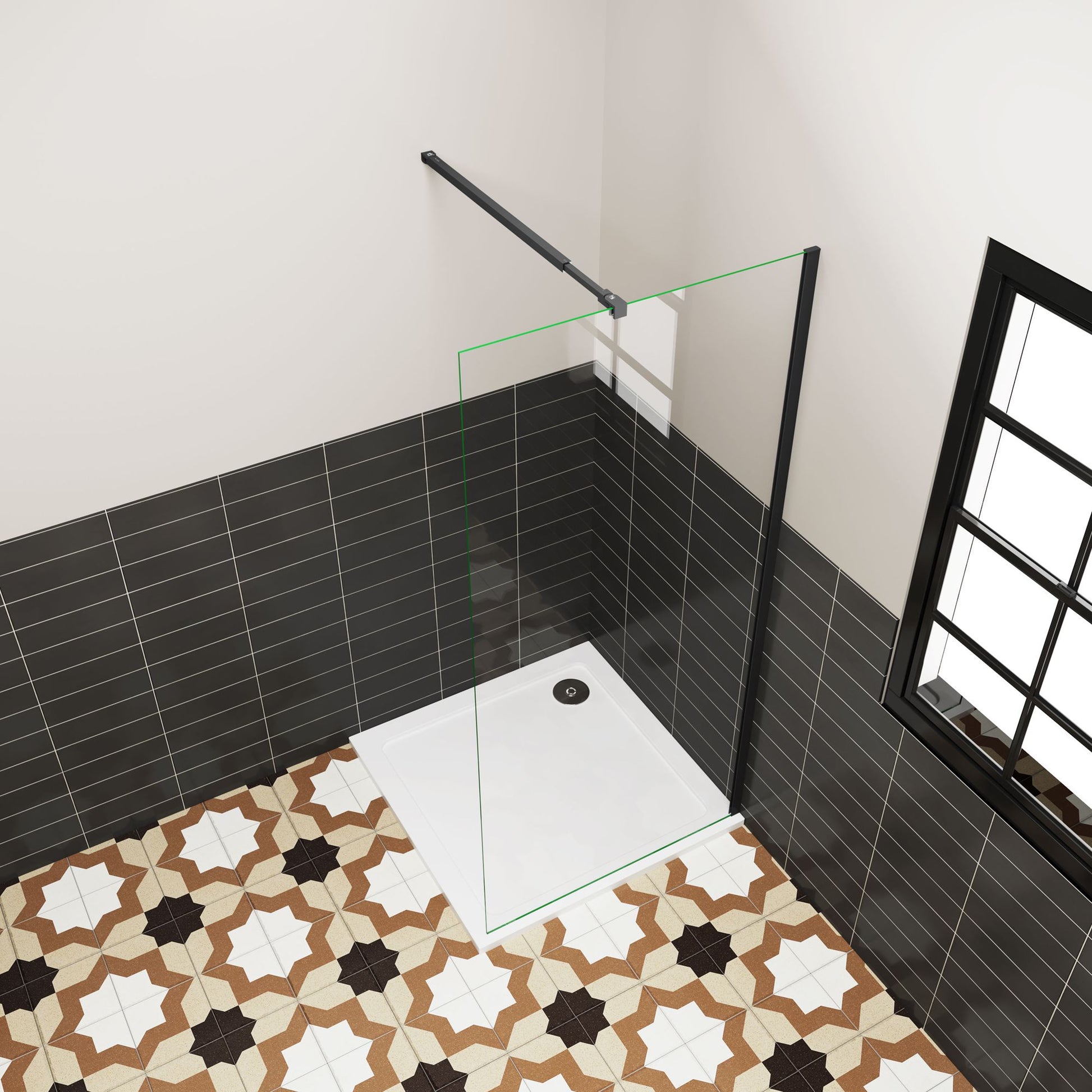 Inloopdouche 70-76-80-90-100x185 cm, 6 mm helder EasyClean veiligheidsglas,mat zwart£¬Stabilisatorstang meerdere opties aluminium frame,