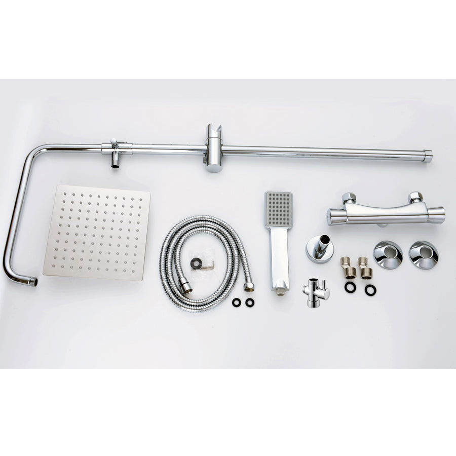Met thermostaat en handdouche, hoogte 85-125 cm, complete set, met 360¡ã draaibare regendouchekop en in hoogte verstelbare douchestang