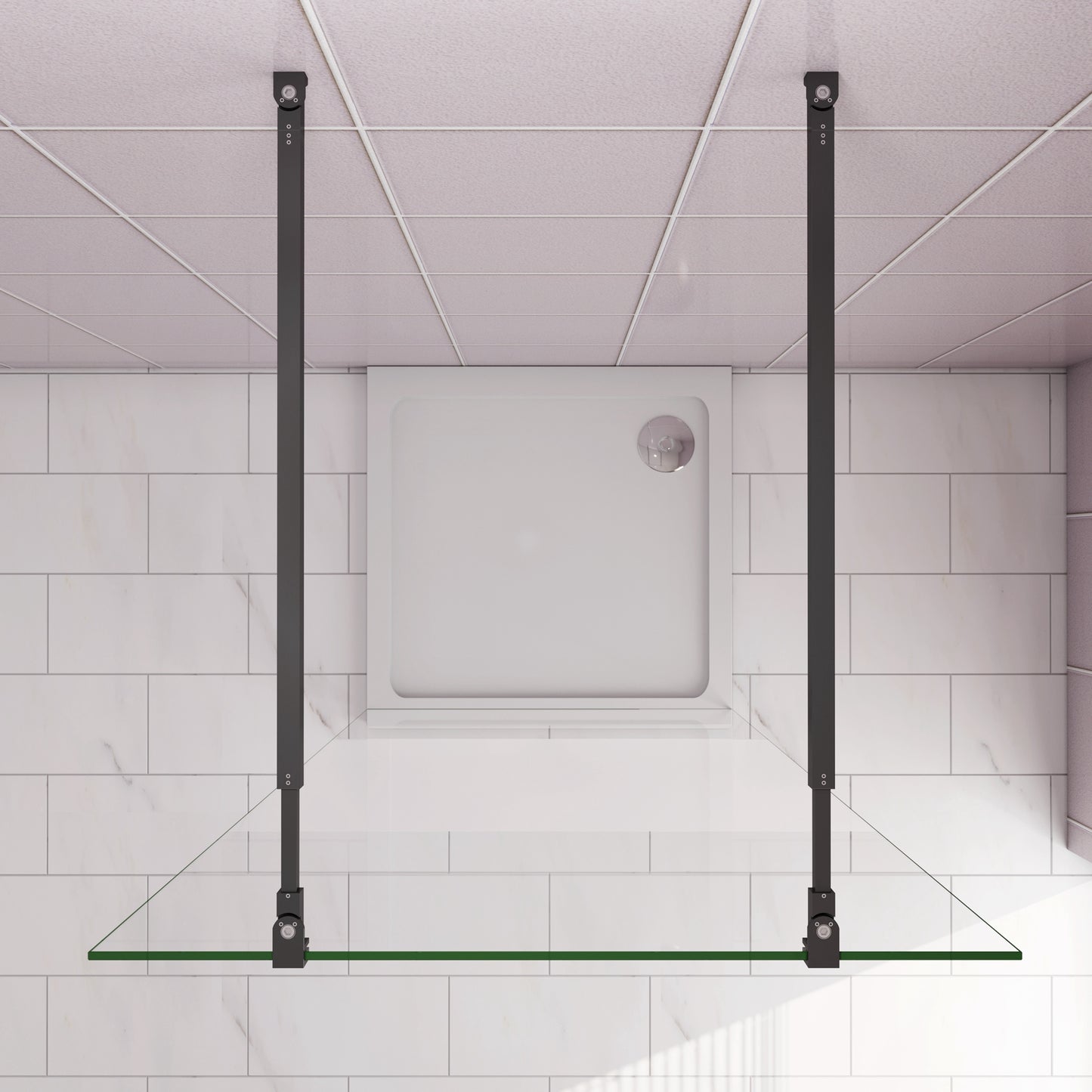 Inloopdouche 67,7x200cm,8mm NANO EasyClean veiligheidsglas matglas,73-120cm Stabilisatiestangen x2, zwart