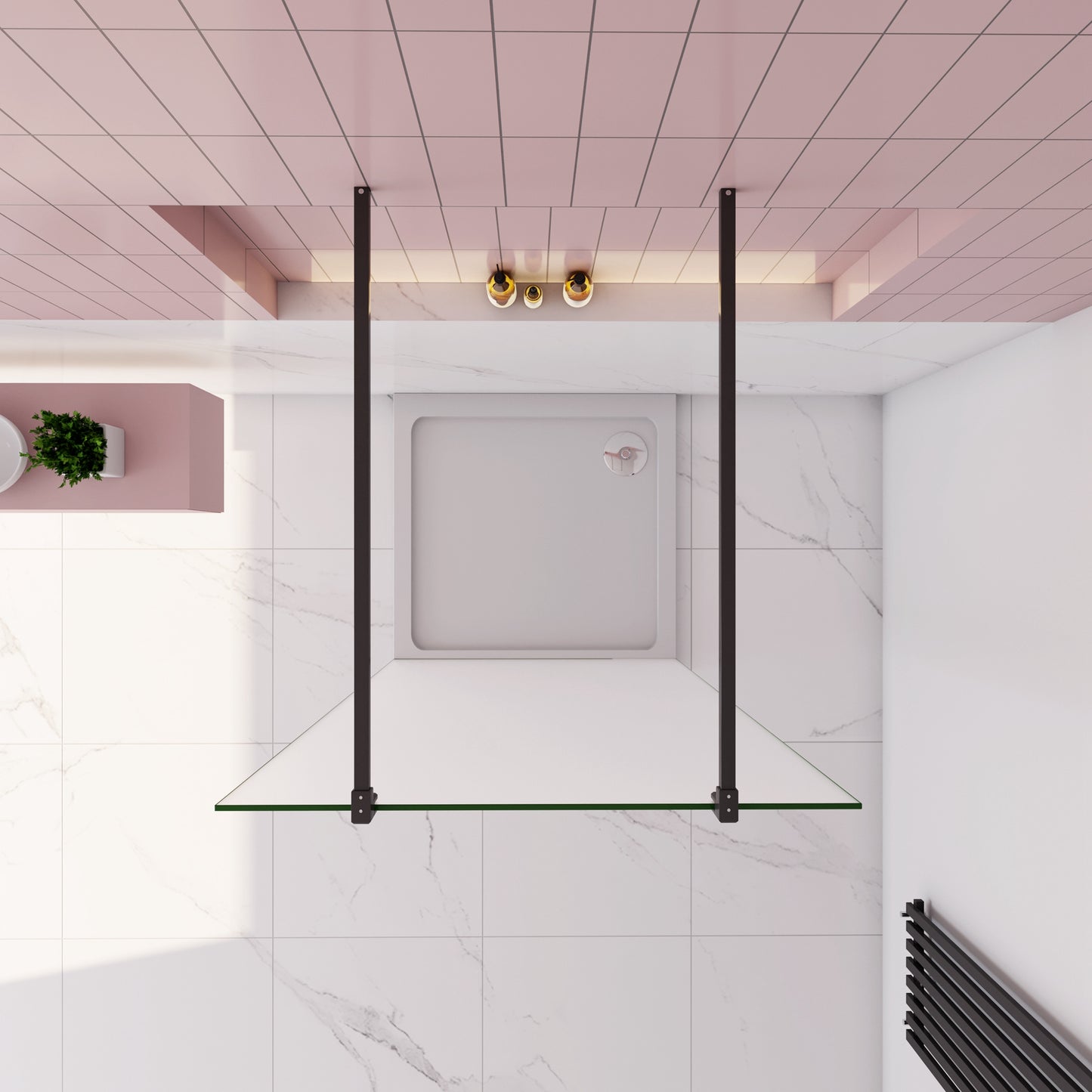 Inloopdouche 117,7x200cm,10mm NANO EasyClean veiligheidsglas matglas,140 cm Stabilisatiestangen x2, zwart