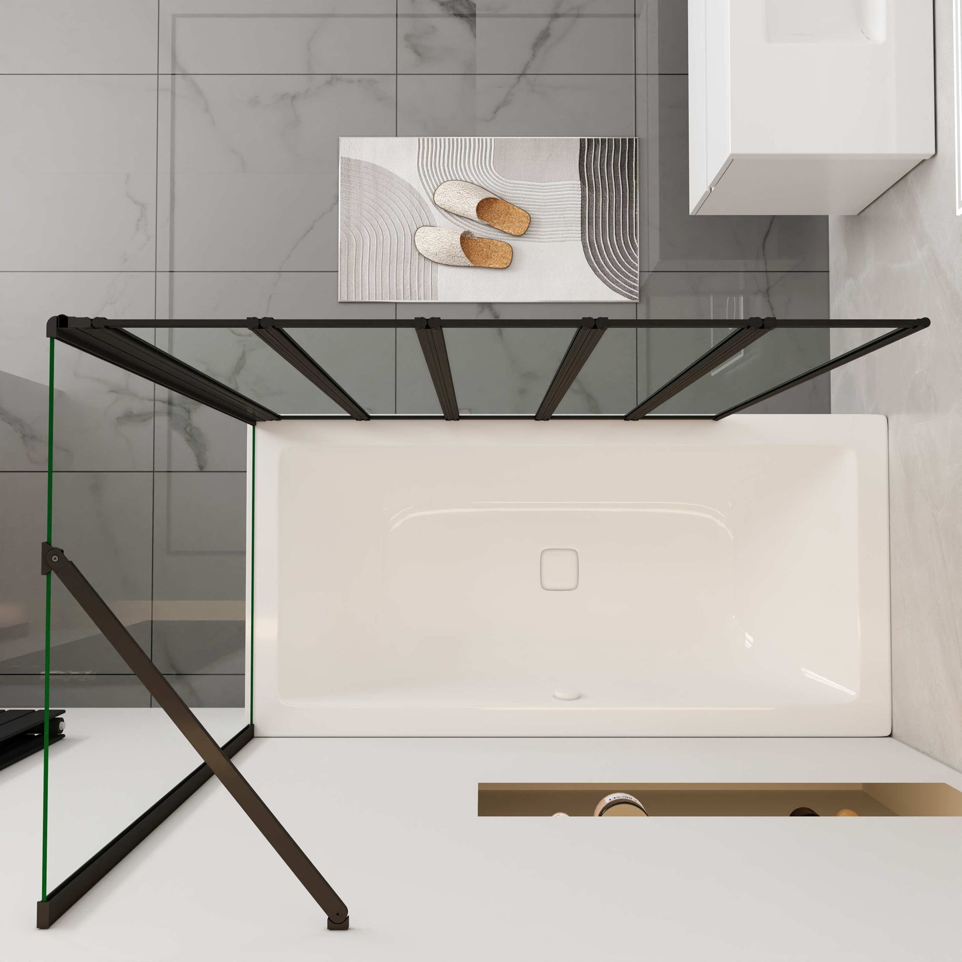 Aica industriële badwand 120x65/70/75/80x140cm 5-delig inklapbaar 4 mm gehard glas matzwart