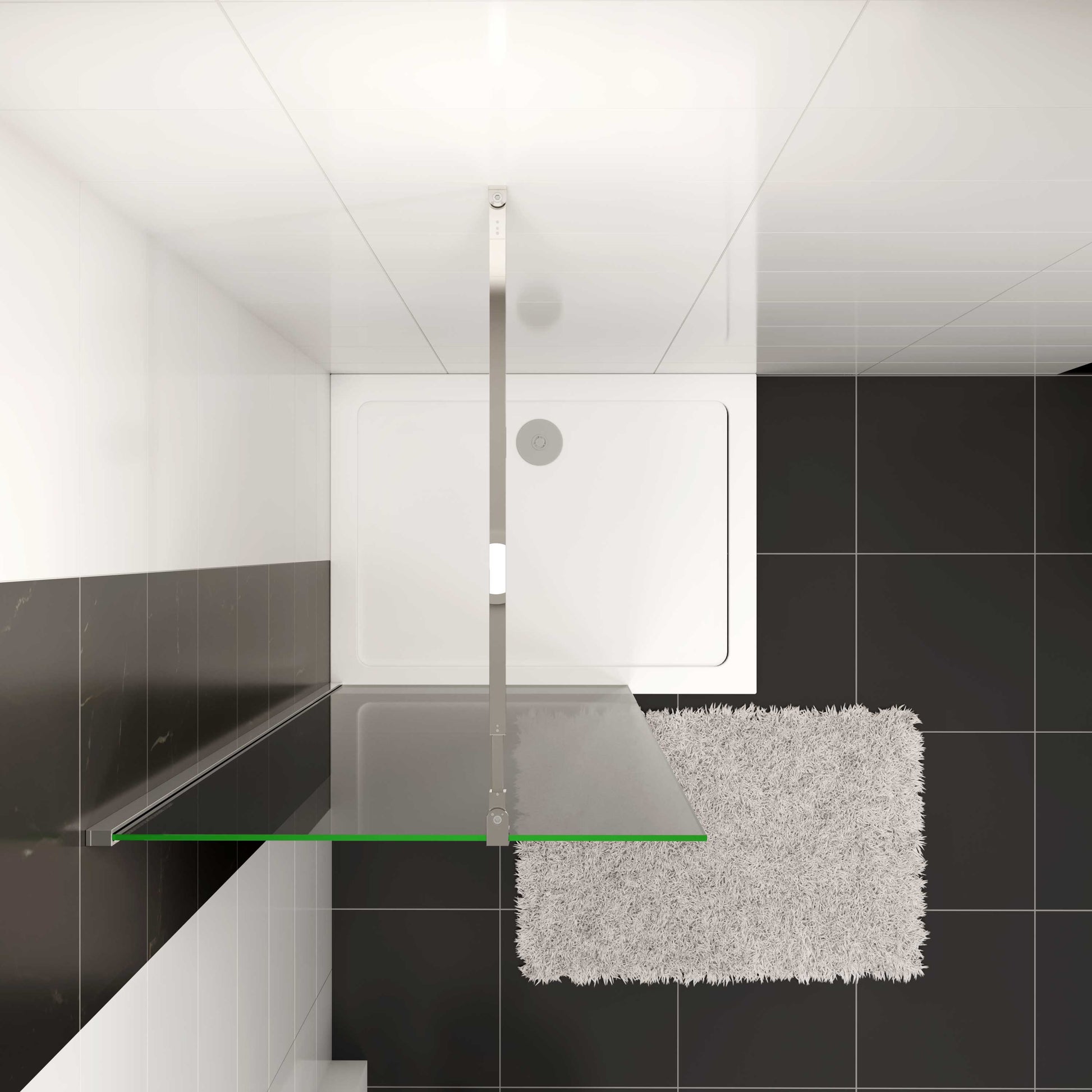 Aica Industriële douchewand 100-140x200 cm 10 mm NANO gehard glas met zwarte veiligheidsfolie 73-120/70-120/F-vormig:90/F-vormig:140cm stabilisatiestang glanzend chroom dubbele veiligheidswaarborg