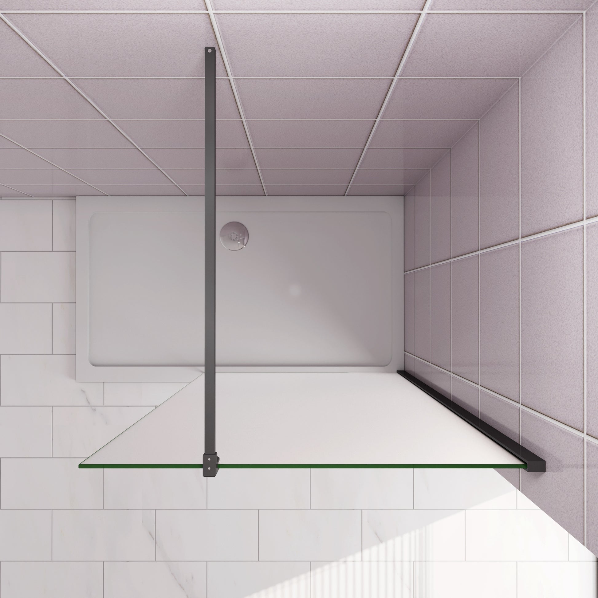 Inloopdouche 70-140x200cm,10mm NANO EasyClean veiligheidsglas met matte folie,F-vorm 90cm Stabilisatiestang,zwart