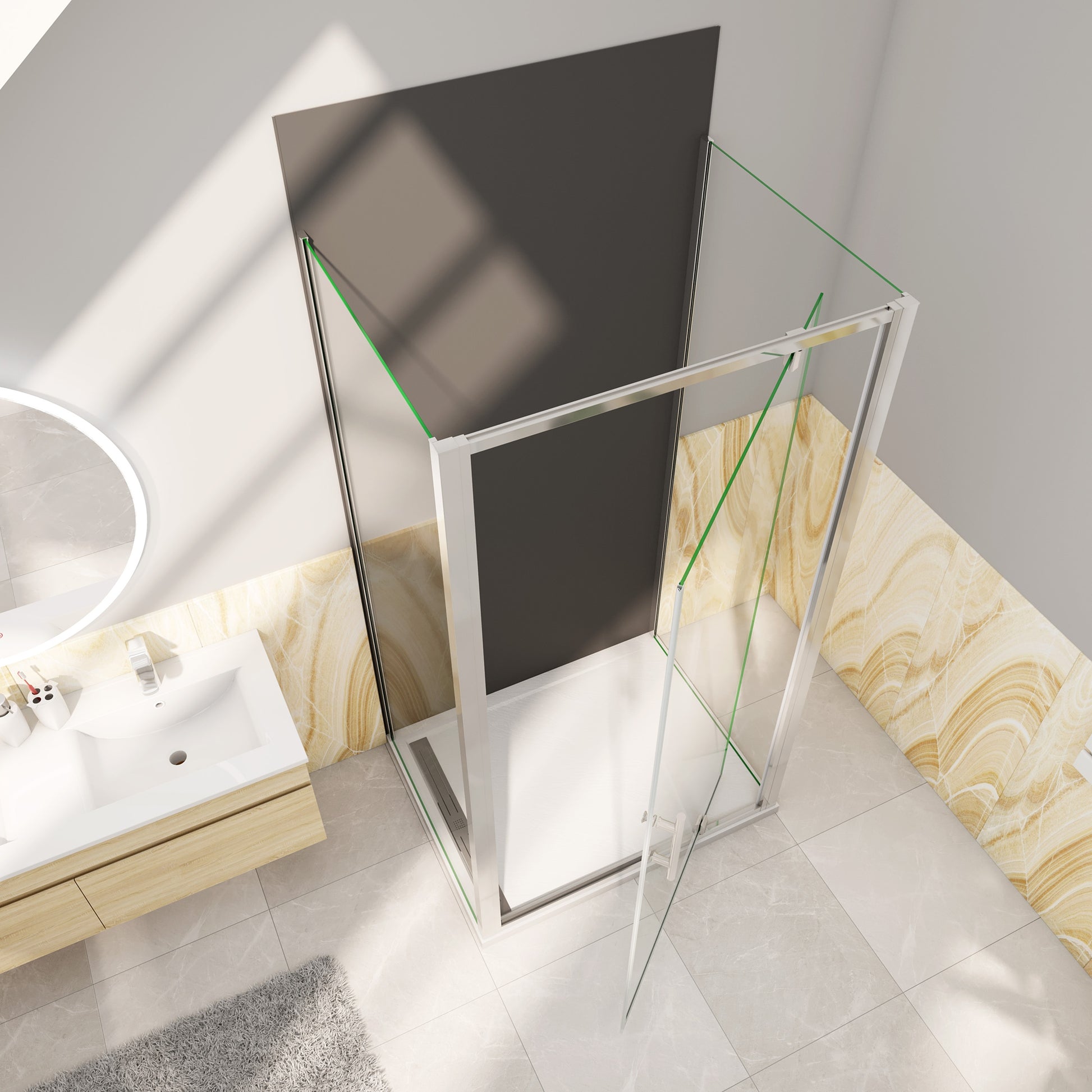 Douchecabine Draaideur+twee zijpanelen 5mm veiligheidsglas-gepolijst chroom frame