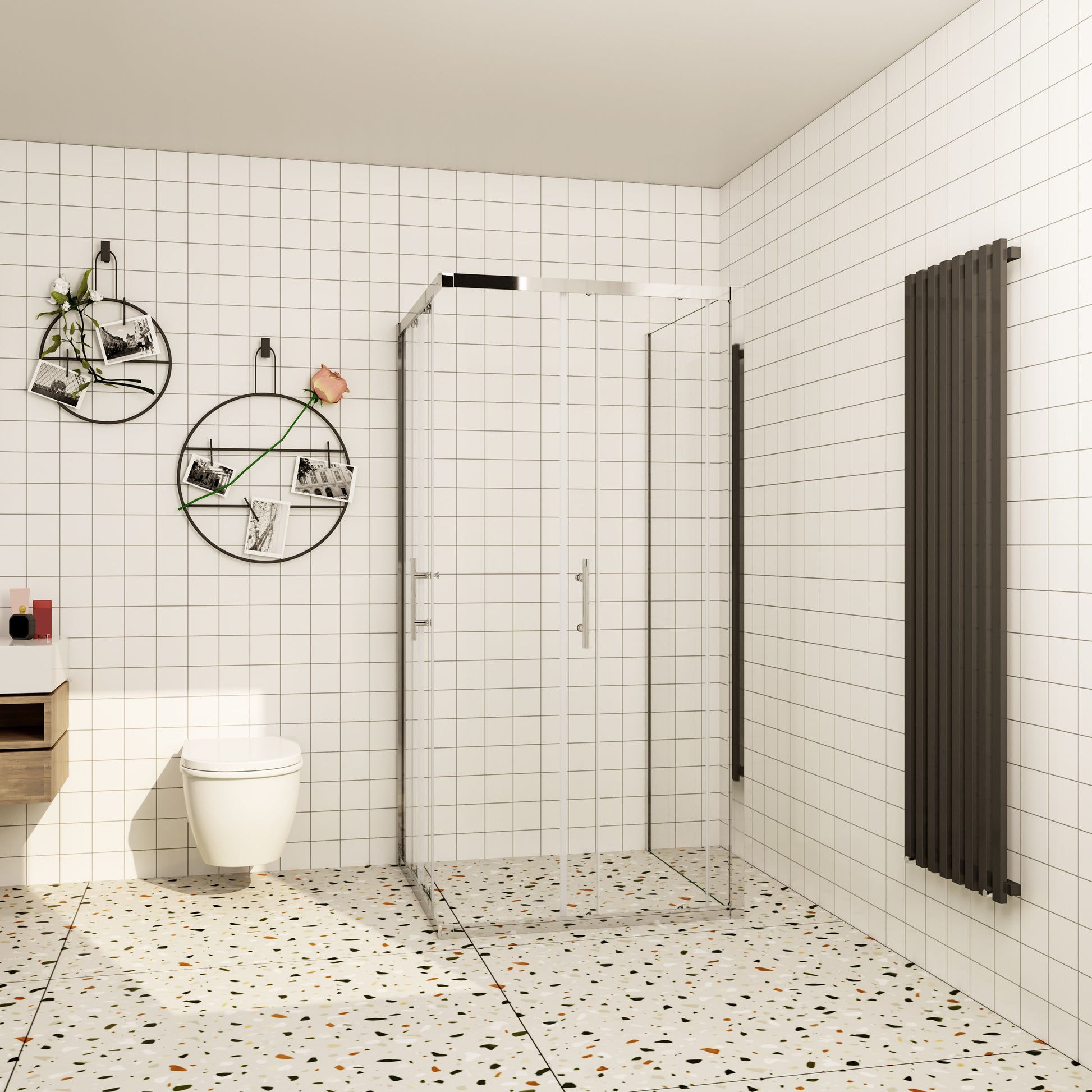 Aica ontwerp Driezijdige douchecabine 70-80-90x70-80-90x70-80-90x185cm Twee schuifdeuren 6mm+één zijpaneel 5mm gehard glas glanzend chroom
