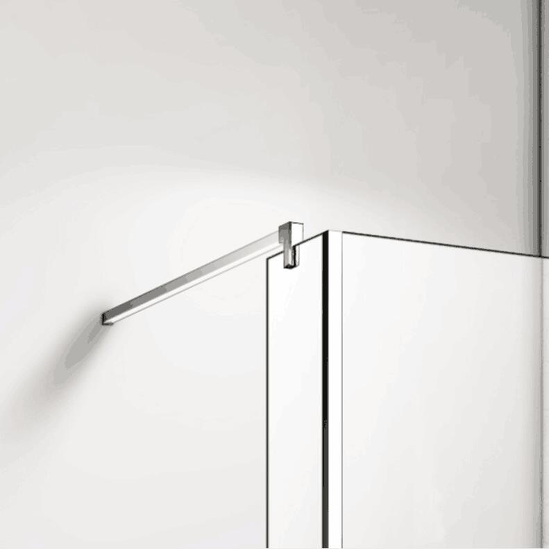 100x200cm inloopdouche + 25x200cm vast hoekprofiel + F-vorm: 90cm Stabilisatiestang 8mm NANO EasyClean veiligheidsglas douchescherm