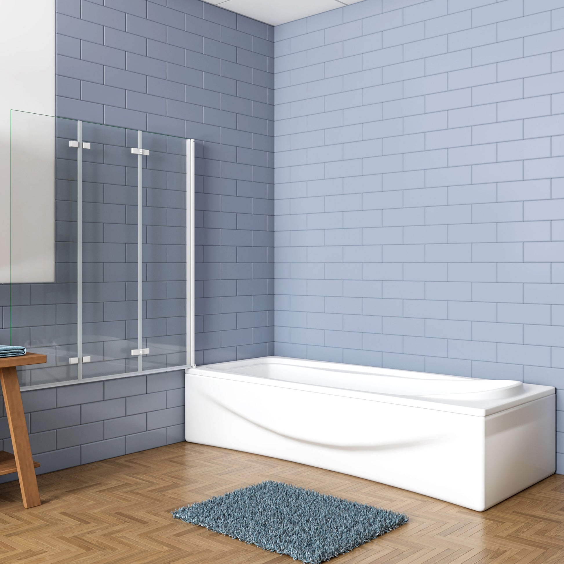 Aica Luxe Badwand 130x140cm,3-Delig Inklapbaar,6mm Transparant Easy Clean Gehard Glas,Grijs Frame,Eenvoudige Montage